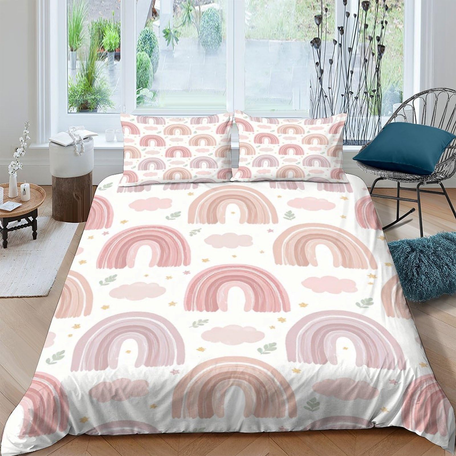 Ctjqhvkz Style-1 3D Printed Pink Rainbow Fitted Sheet Microfiber Soft Breathable Boho Pastel Bed Cover For Bedroom Guest Room Decor Single（135X200cm）