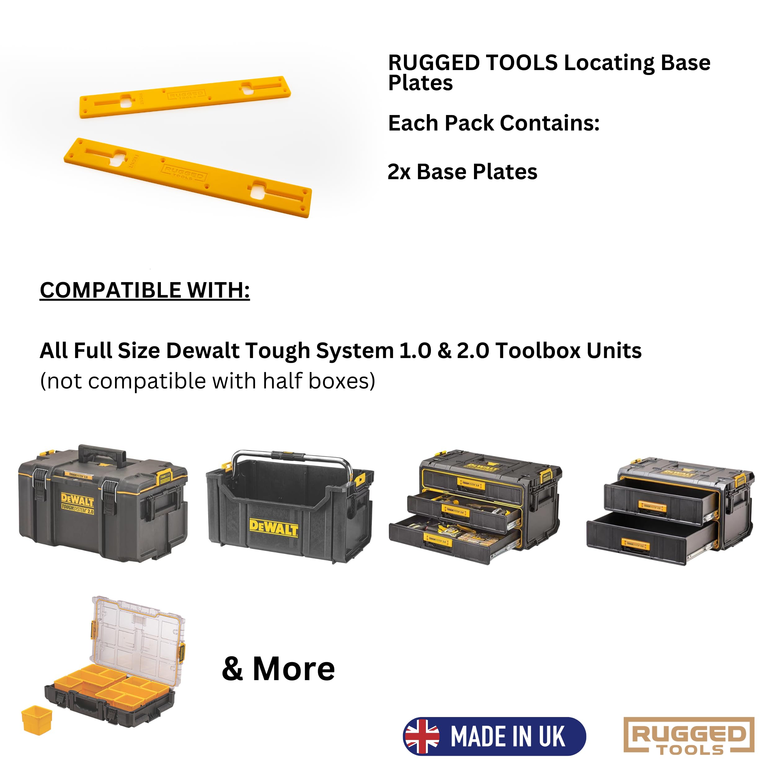 RUGGED TOOLS Anti-Skid Base Plates Compatible with Dewalt ToughSystem 1.0 & 2.0 Tool Boxes - Yellow, Pair - Image 2