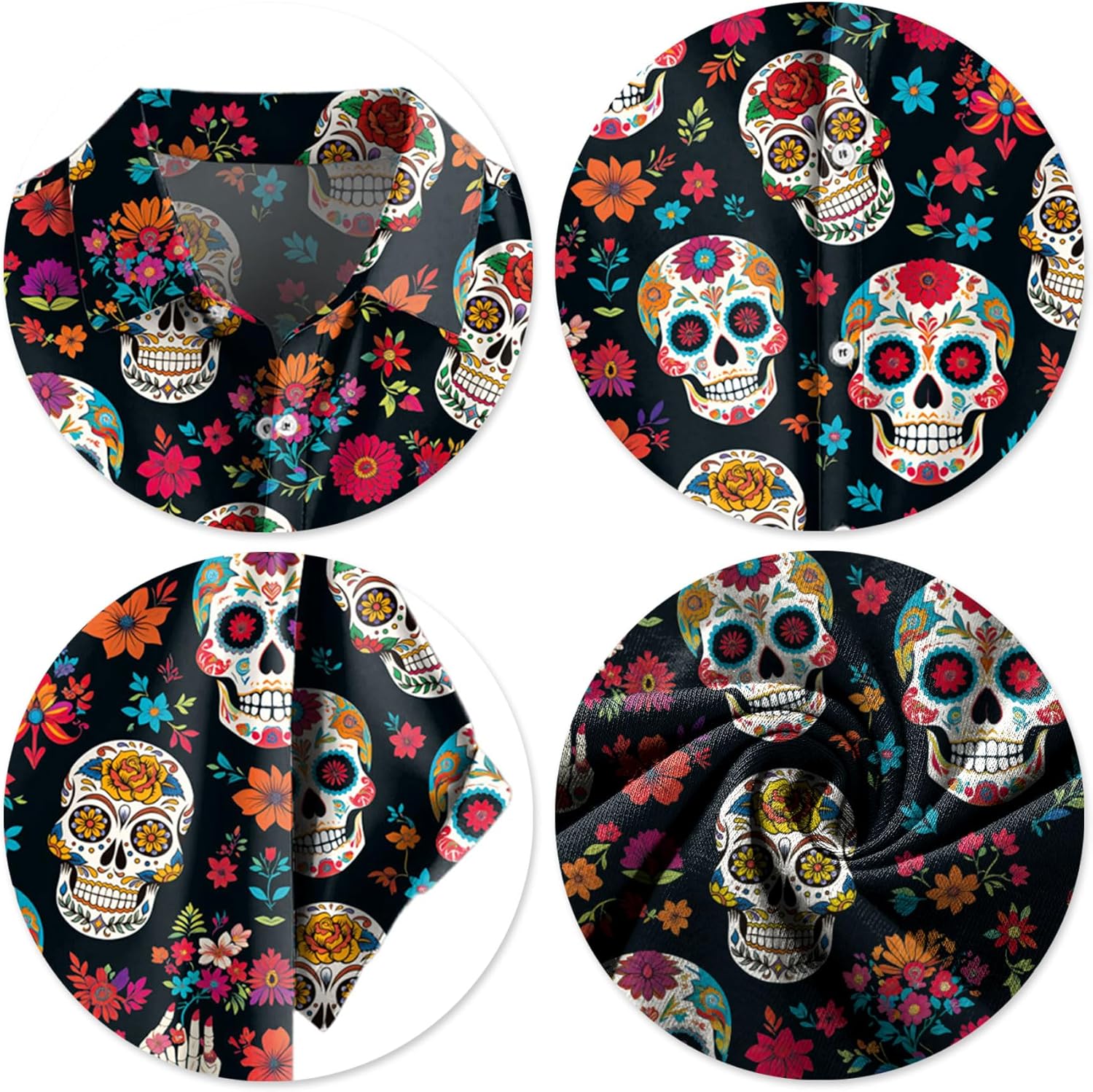 Dia De Los Muertos Shirts for Men Day of Dead Tees Skeleton Button Down Tshirt Halloween Skull Short Sleeve Tops - Image 4