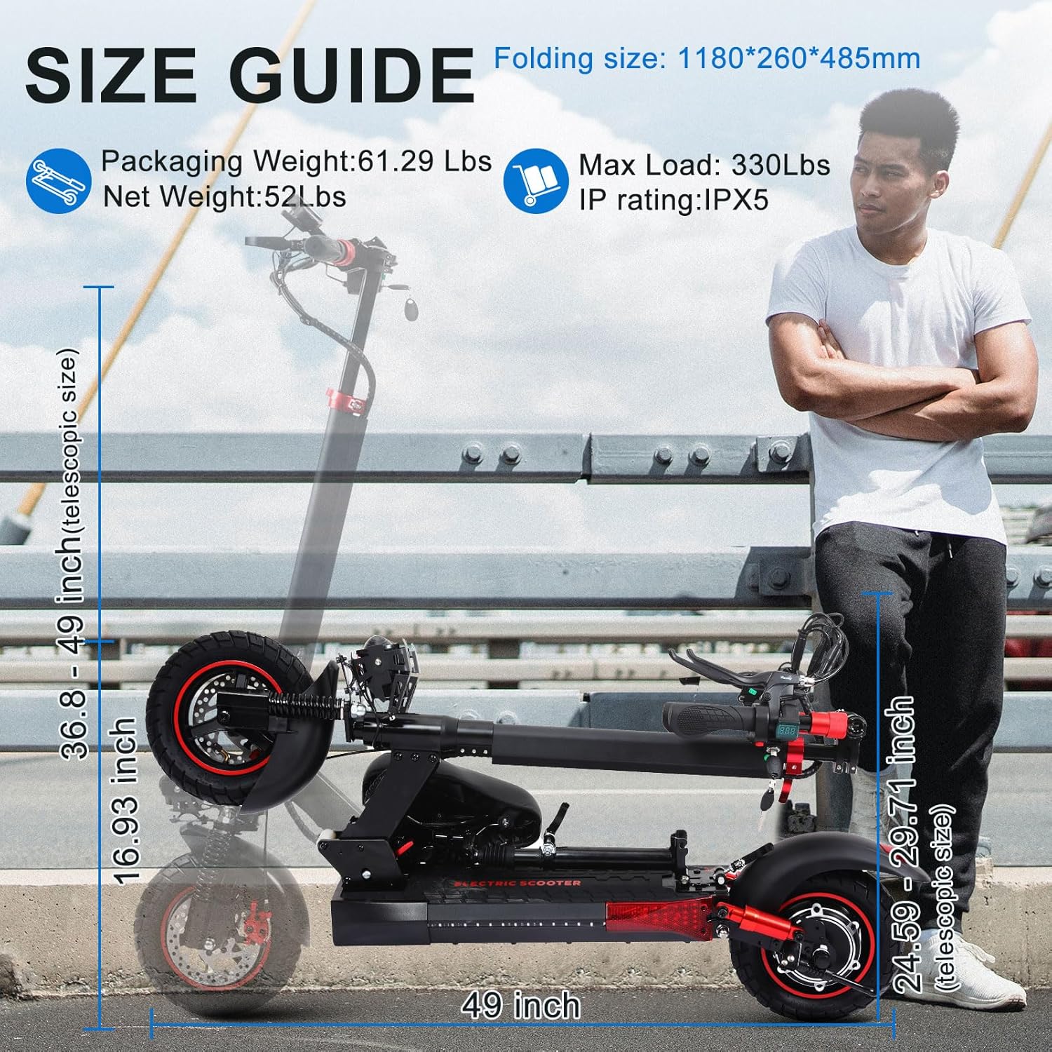 Off-Road Electric Scooter Adults with Seat,1600W/1200W Motor,32-40 Miles Long Range,31/34MPH,10/11" All Terrain Escooter, 48V 18AH/21AH,Foldable E-Scooter with Full Suspension,Dual Brake,150KG Load