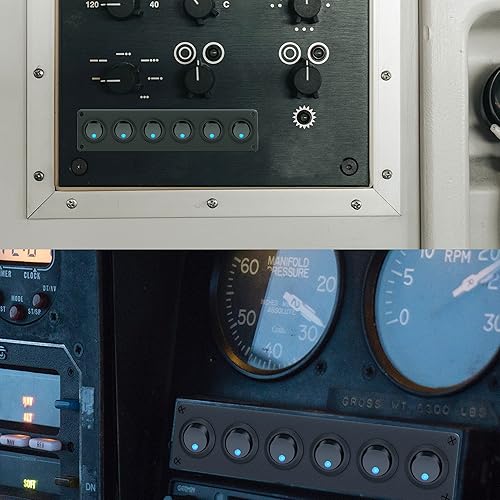 Miniatura 6 de Panel de interruptor basculante de 6 bandas, panel de interruptor de palanca redondo de 12 V, 3 pines, luz LED azul, 12 voltios CC 20 A, interruptor