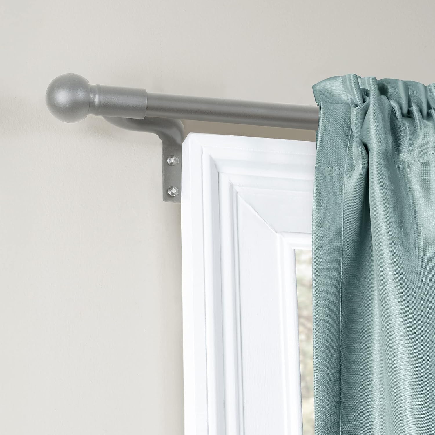 MAYTEX Easy Install Café Window Curtain Rod No Measuring Needed, 18"-48", with Decorative Round Finials, 48 Inches, Brushed Nickel