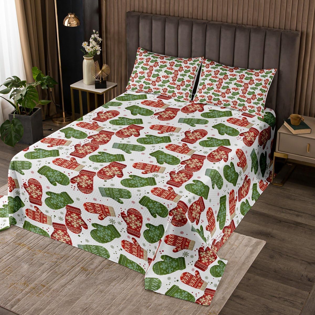 Erosebridal Candy Cane Coverlet Set King Size Xmas Candy Bedding Set for Kids Boys Girls Dots Red Delicious Dessert Quilted Coverlet Pink Merry Christmas Quilted