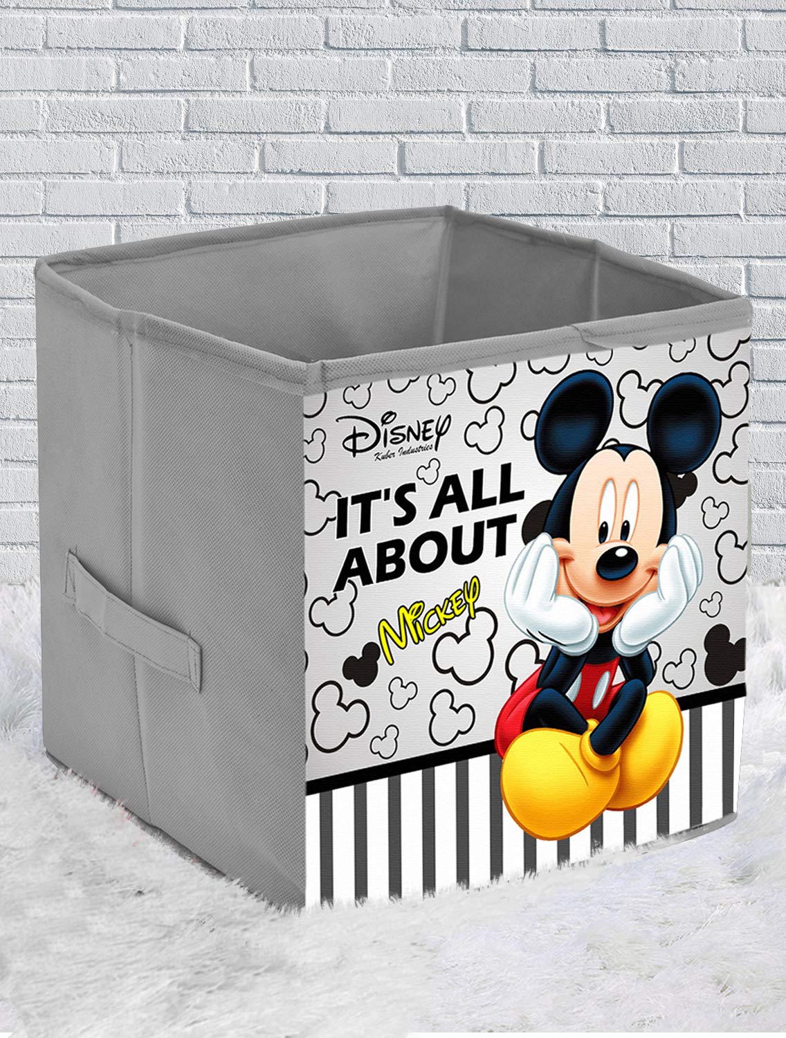 Kuber Industries Disney Print Włóknina, 4 sztuki, składana kostka do przechowywania zabawek, książek, butów pudełko do przechowywania z uchwytem, bardzo duże (szare i kremowe) - KUBMART16218
