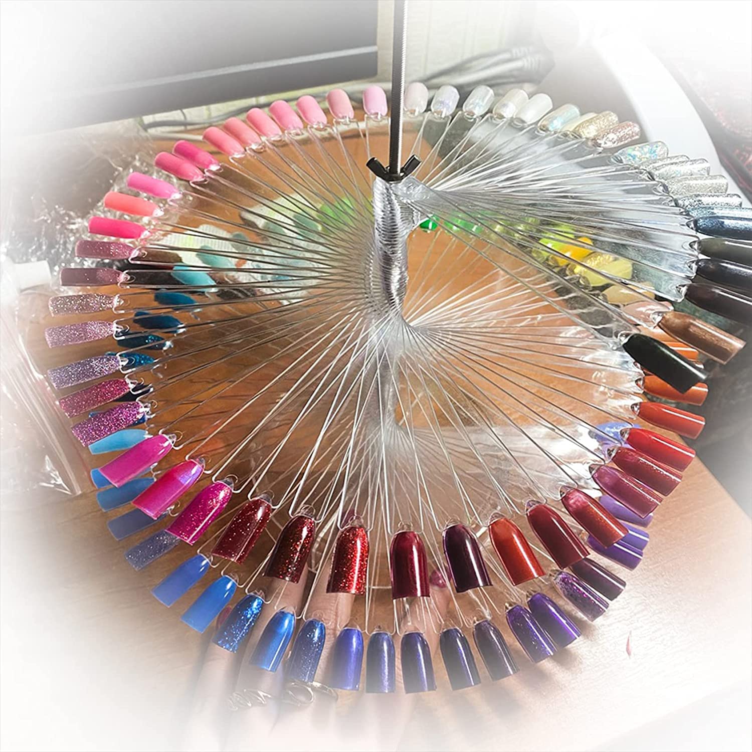 COSLUXE False Nail Practic Tips Nail Color Display, Nail Art Color Chart Display Stand Spiral False Nails Display Shelf Practice Tools For Solon Nails Polish Gel Show 120 pcs, Natural 2