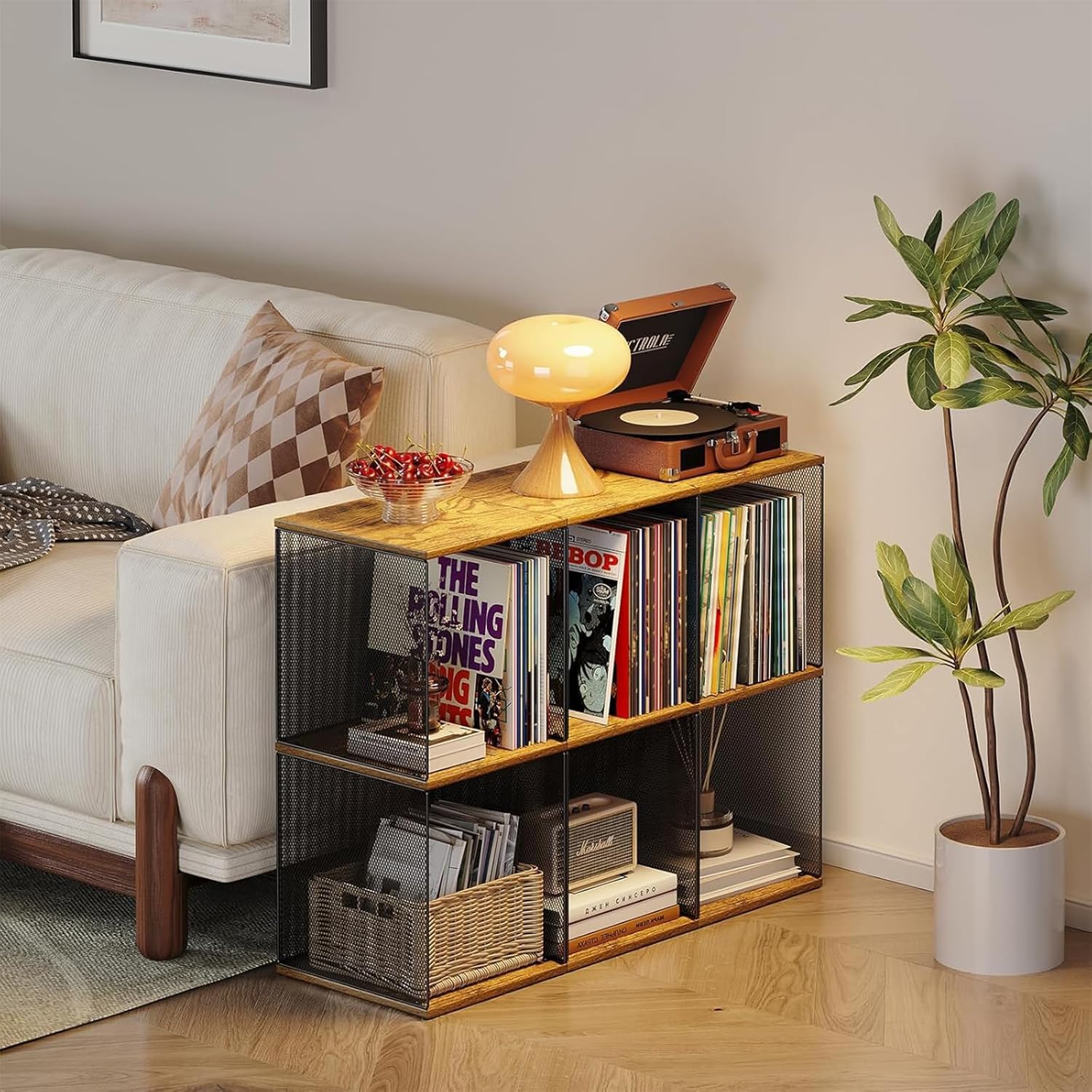 Caja de almacenamiento de 2 cubos de vinilo para manualidades, apilable de 12 pulgadas, para 80-110 discos, caja de almacenamiento de álbumes, madera natural, adecuada para dormitorio, sala
