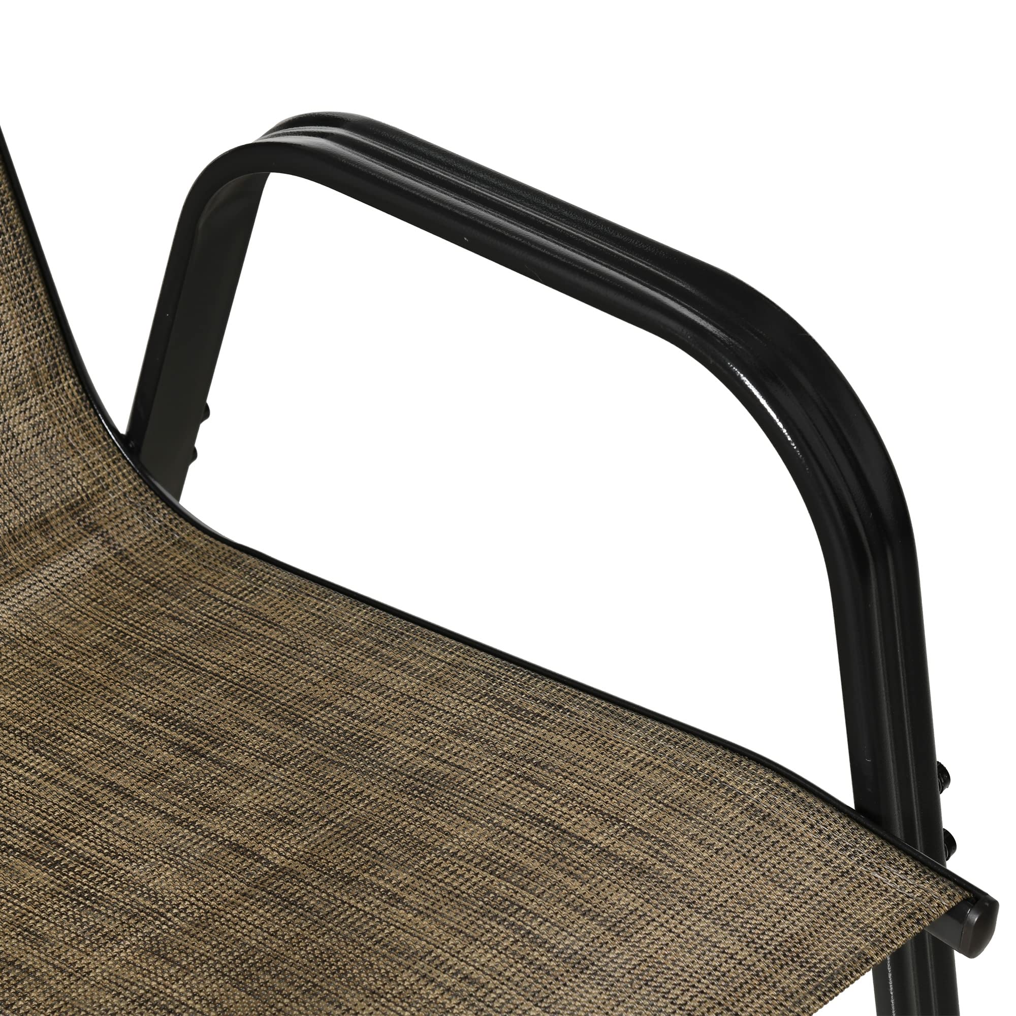 Outsunny Juego de 6 Sillas de Jardín Apilables para Ahorrar Espacio, Sillas de Exterior con Reposabrazos Metálicos y Tejido Transpirable, Marrón