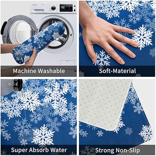 Miniatura 5 de Alfombra de baño para baño, diseño de copo de nieve, azul, para invierno, Navidad, tapete de ducha de espuma viscoelástica, antideslizante, alfombra