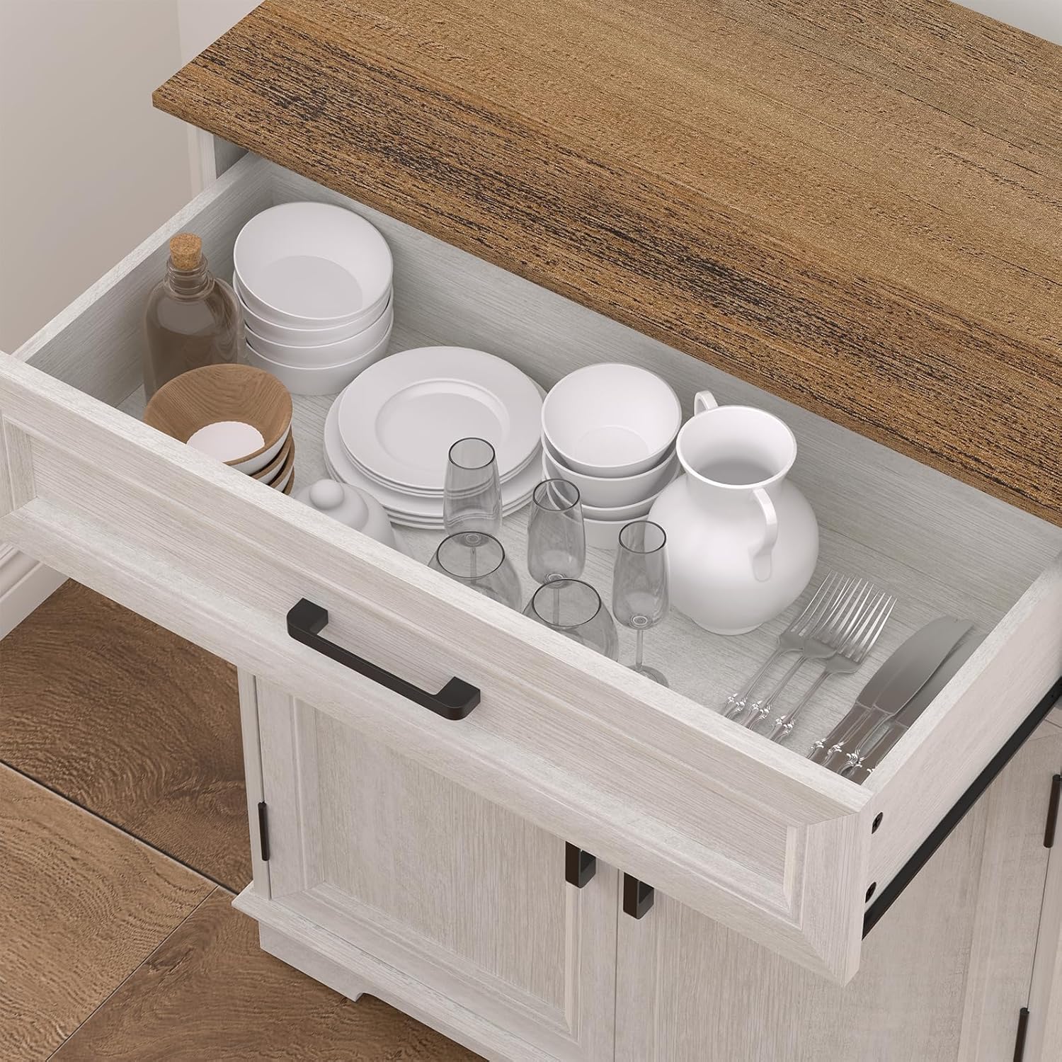 Kitchen Storage Cabinet with Drawer, Buffet Cabinet with Storable Door, Modern Floor Sideboard, White Freestanding for Living Room, Entryway