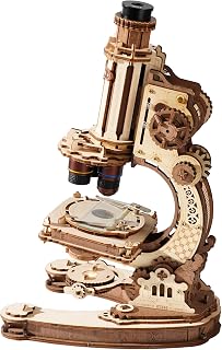 ROKR 3D-Holzpuzzle, mechanisches Modellbauset, echtes funktionierendes Mikroskop mit 400-facher Vergrößerung & LED-Licht, Vintage, wissenschaftliche Schreibtischdekoration, STEM-Geschenk für Frauen