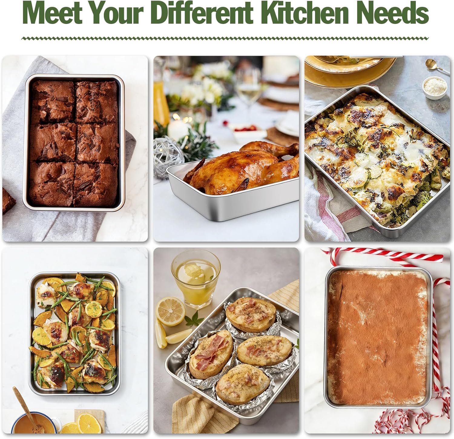 TeamFar Rectangular Cake Pan, 9.3'' x 7'' Stainless Steel Small Toaster Oven Baking Roasting Cake Lasagna Pan, Non-Toxic & Heavy Duty, 2 Inch Deep Side & Dishwasher Safe, 2 PCS - Image 5