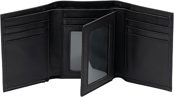 Mens Trifold Wallet with 2 ID Window,Genuine Leather RFID Blocking 11 card slots Wallet for MenBlack