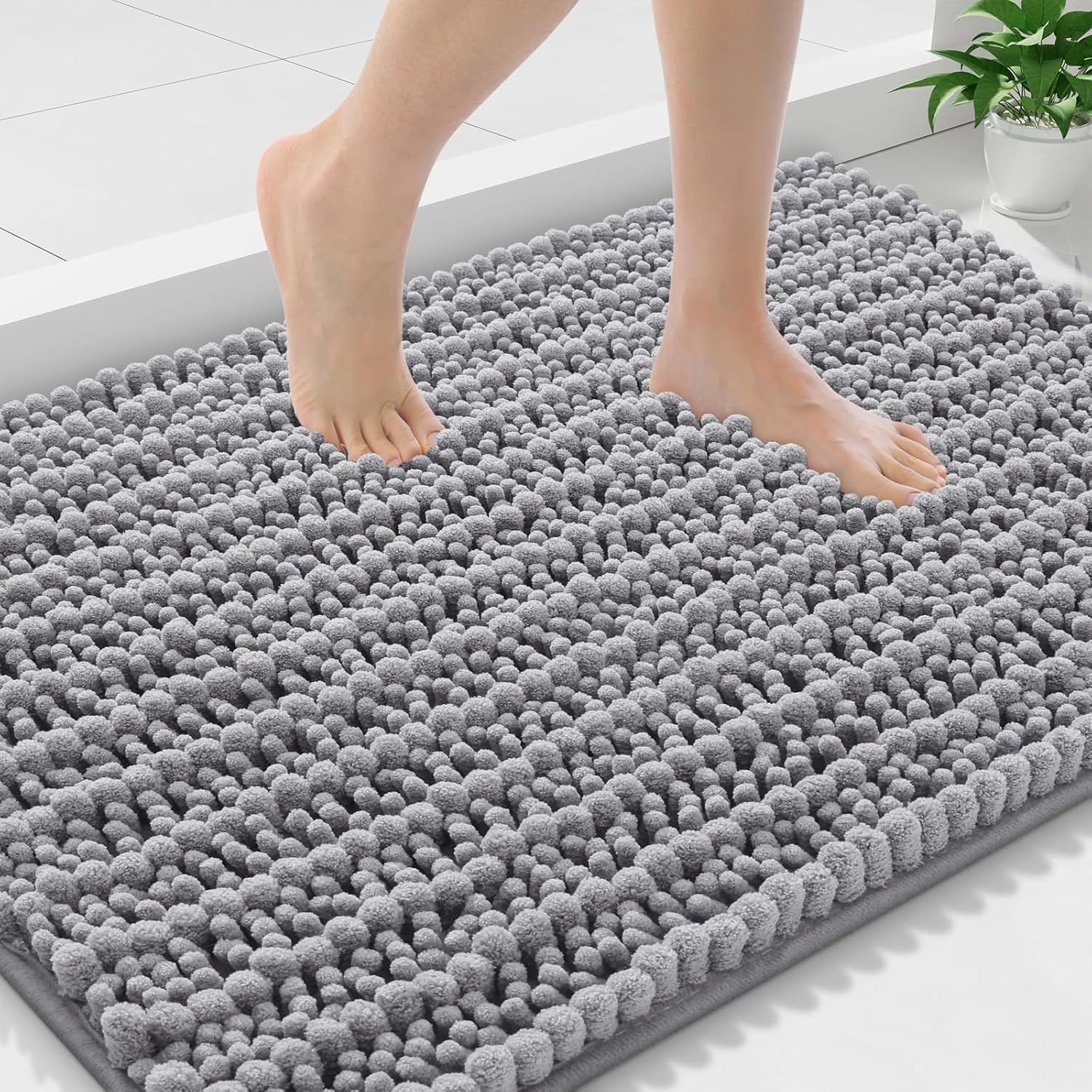 Smiry Bathroom Rugs Mat 36x24, Extra Soft Absorbent Chenille Bath Rugs, Non Slip Rubber Backing Machine Washable Quick Dry Bath Mats for Bathroom Floor, Tub, Shower, Home Decor Accessories, Grey
