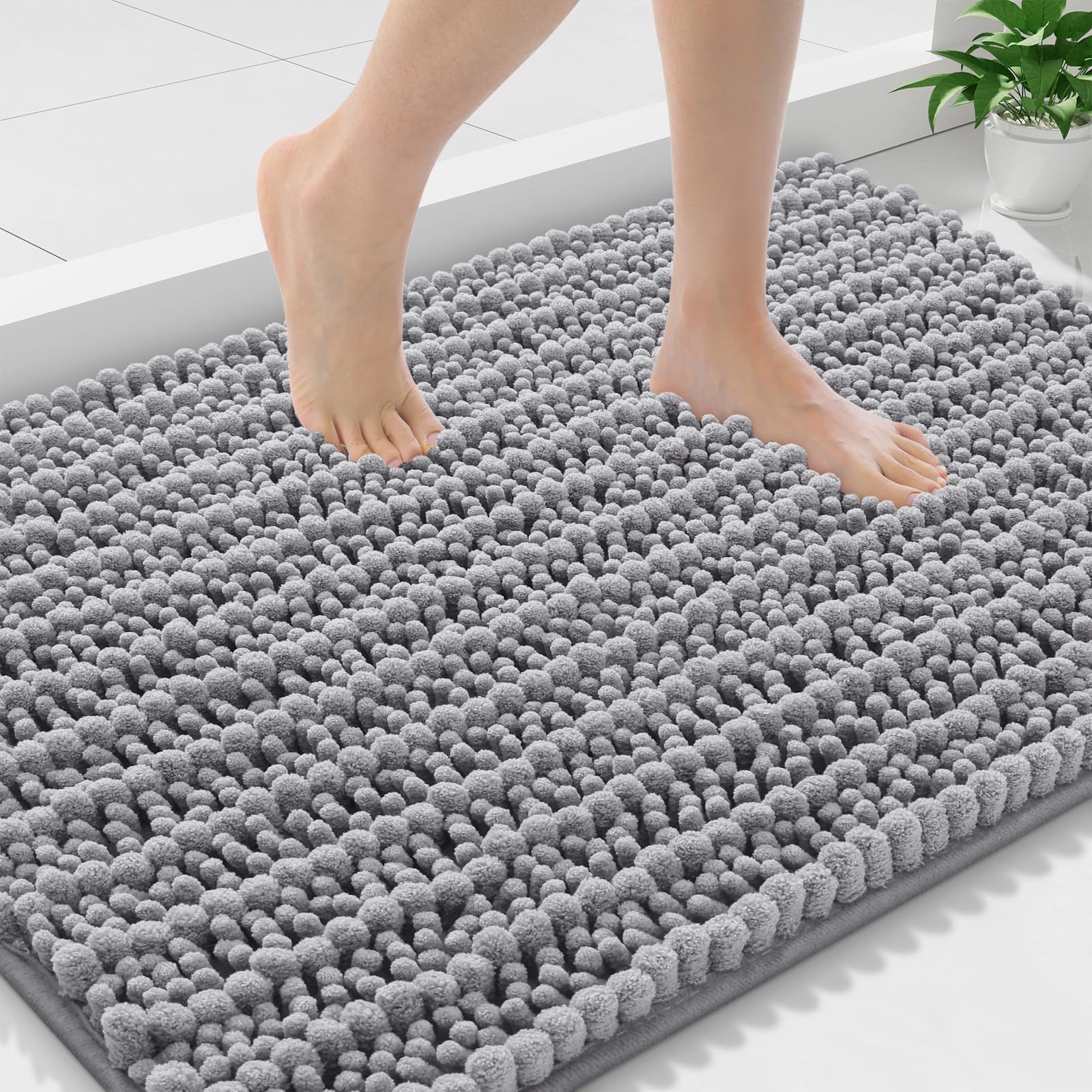 Smiry Bathroom Rugs Mat 36x24, Extra Soft Absorbent Chenille Bath Rugs, Non Slip Rubber Backing Machine Washable Quick Dry Bath Mats for Bathroom Floor, Tub, Shower, Home Decor Accessories, Grey