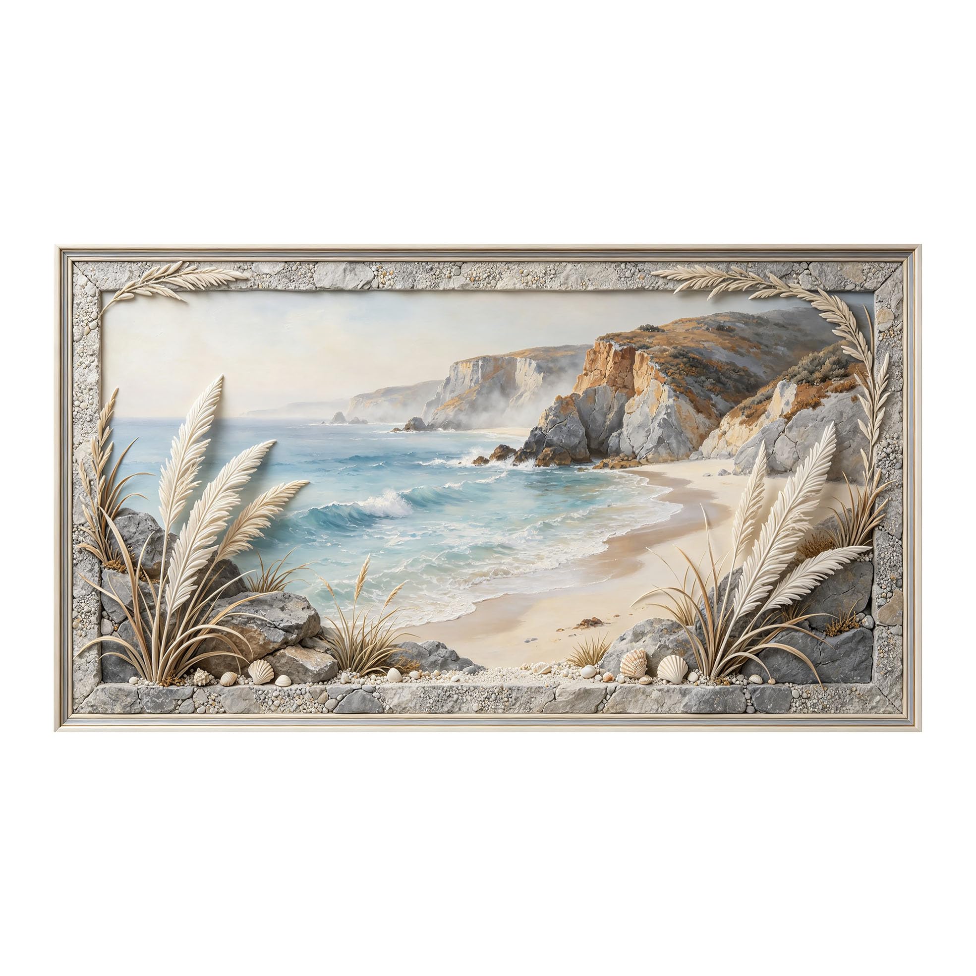 Yzpallescene 3D 3D Framed Wall Art 50cm×90cm Coastal Beach Seascape Ocean View Large Size SelfAdhesive Removable Wall Decor Prints Artwork for Living Room Bedroom Office