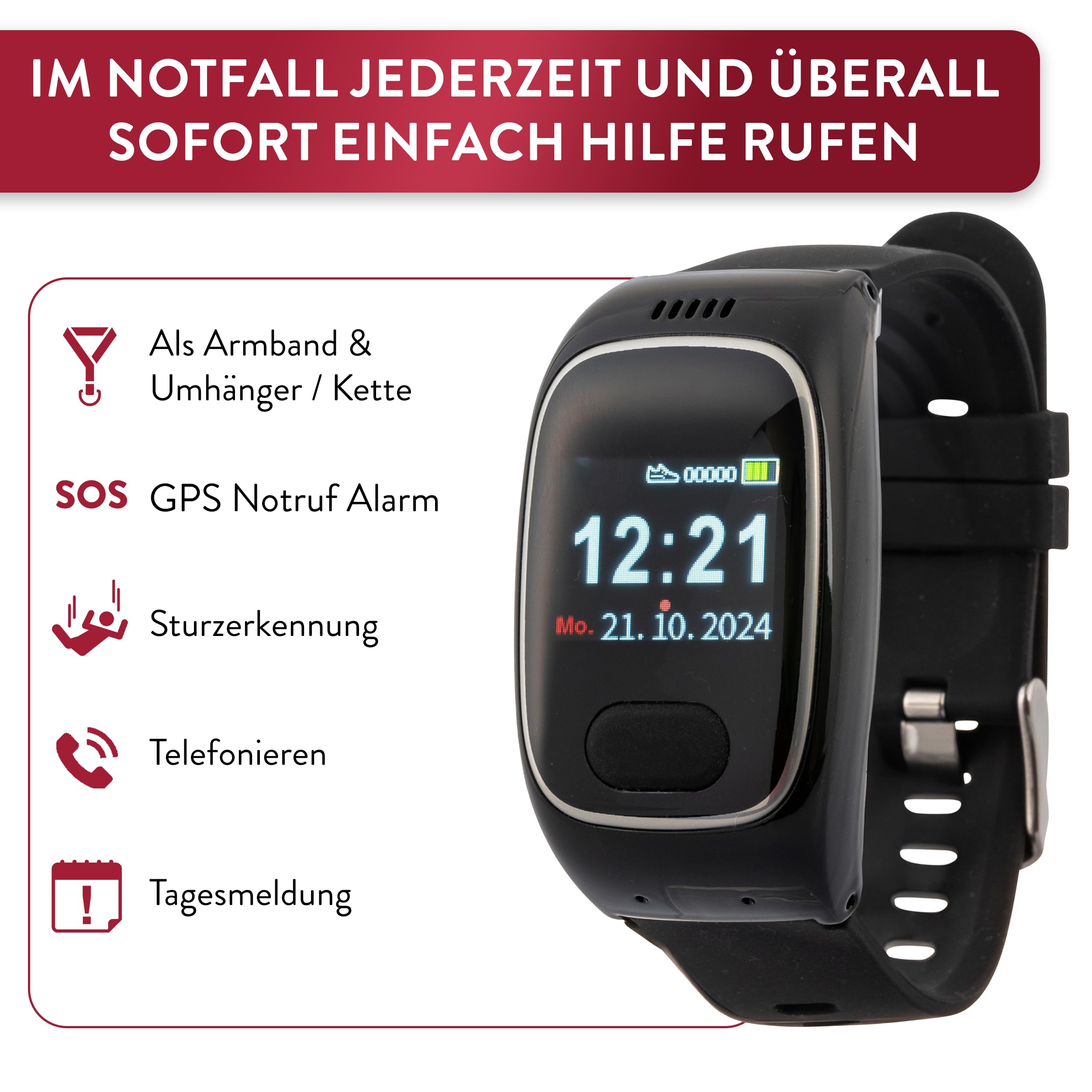 tellimed Solino PRO 4G GPS Senioren Notruf Uhr mit Telefonfunktion, SIM Slot & ohne ABO - Einfache Bedienung & maximale Sicherheit - Seniorenuhr mit Notrufknopf für Senioren & Erwachsene