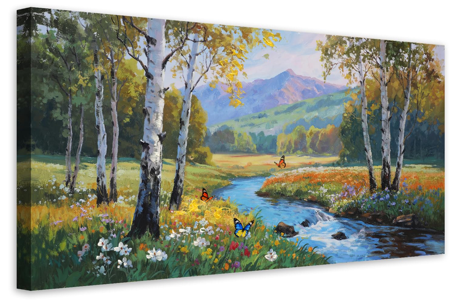 Enartly Landscape Forest Mountain Canvas Wall Art, Nature Green Scenery Painting Artwork Pictures for Living Room Hallway Bedroom Home Office Wall Decor, 40"x20"