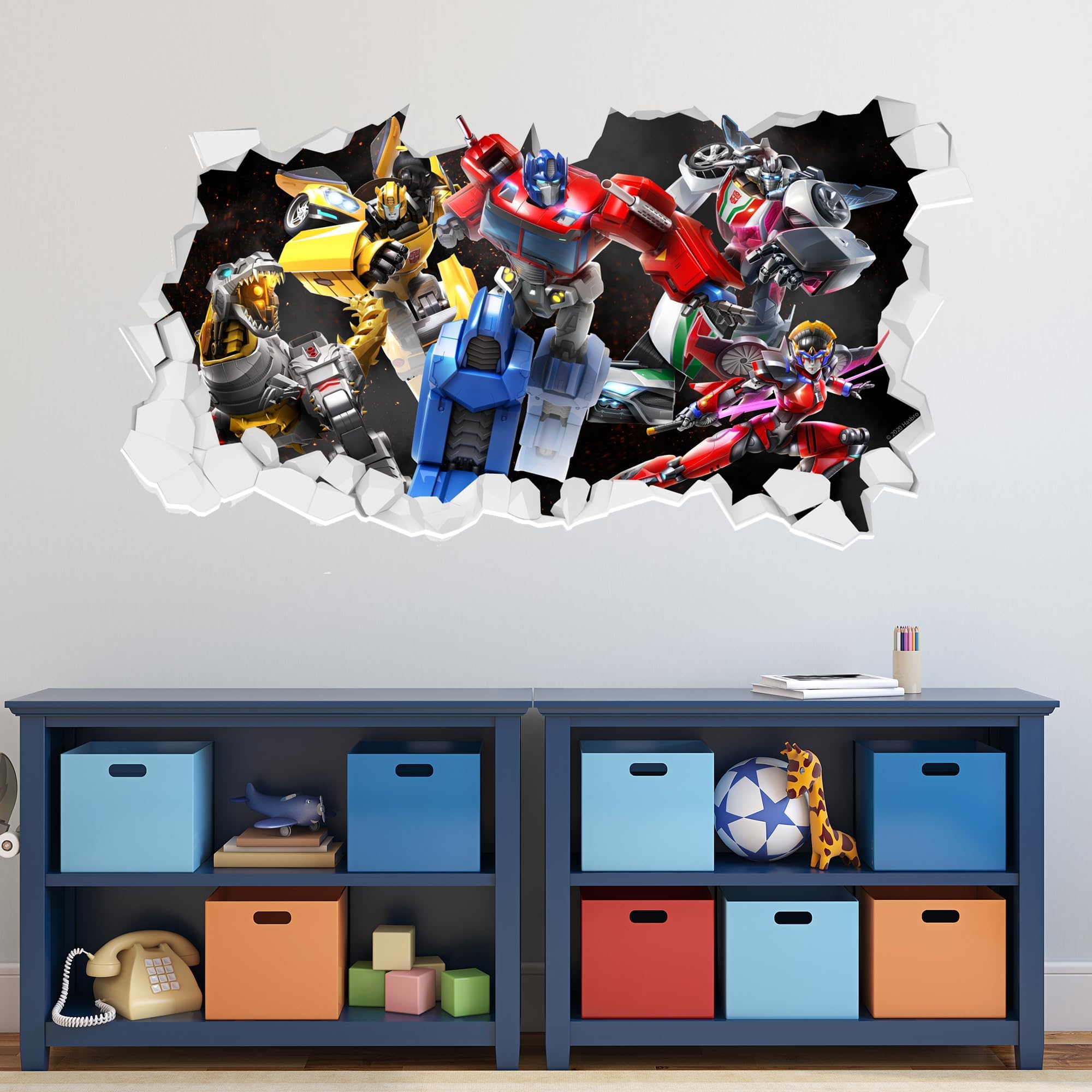 Transformers Wall Sticker - Autobots Broken Wall Decal Vinyl Art Mural Kids Bedroom Gift (60cm Width x 30cm Height)
