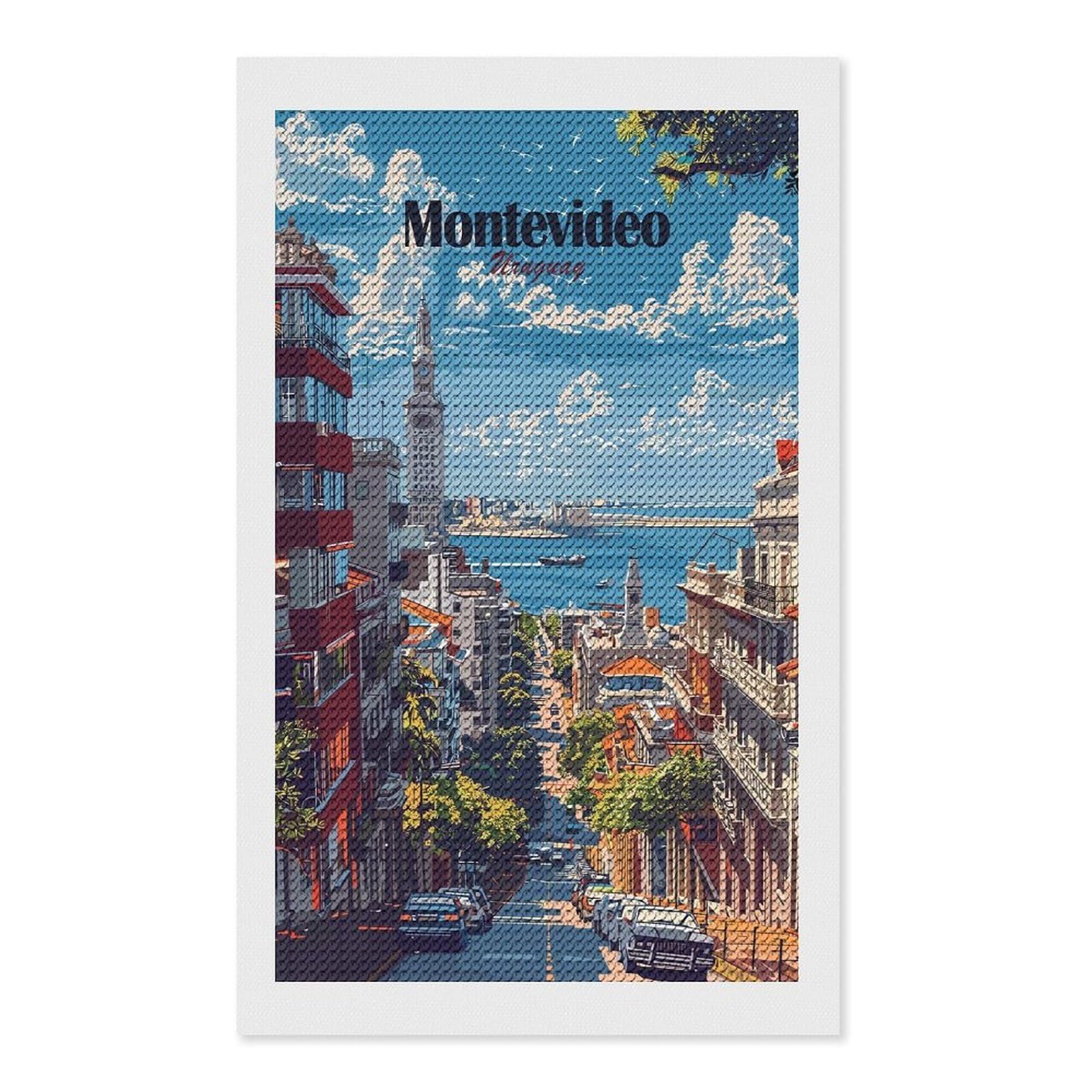 Junmoney Montevideo, Uruguay Cityscape Art Round Drill Diamond Painting 12"x20", for Craft Lovers, Stress Relief Craft, Bedroom Decor, Festive Craft Gift