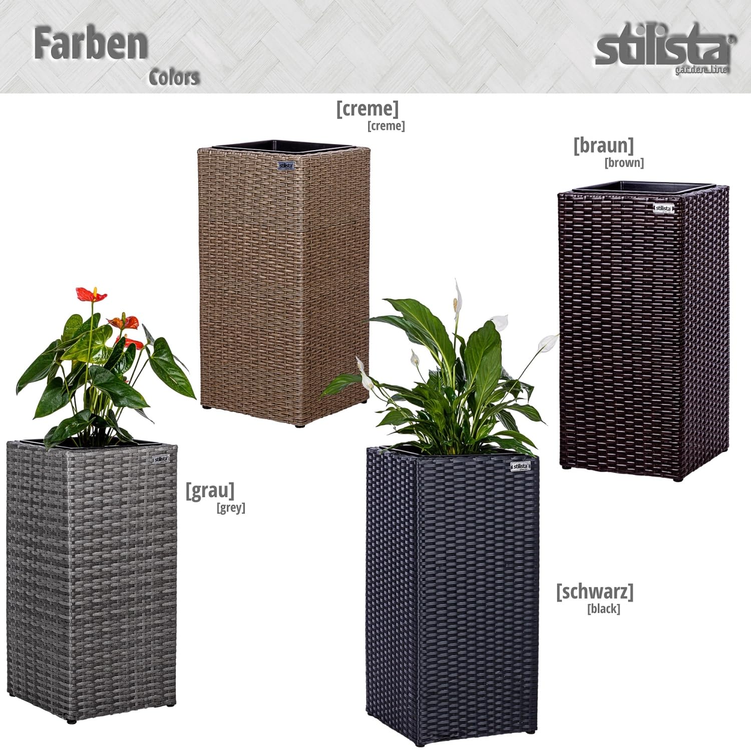 STILISTA Poly-Rattan Blumentopf 63x30x30 cm inkl. Innentopf und  Wasserablauf, in 4 unterschiedlichen Farben, grau: Amazon.de: Garten