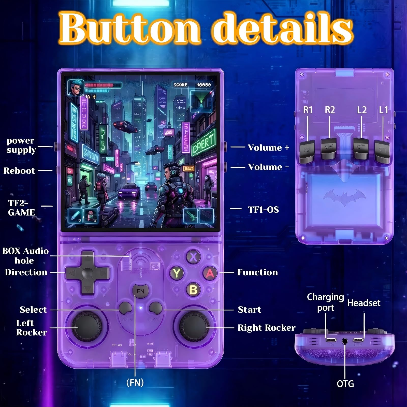 Consola de juegos portátil retro S600, pantalla IPS de 4.0 pulgadas, memoria de 64 GB, más de 22.000 juegos clásicos, batería de 4000 mAh