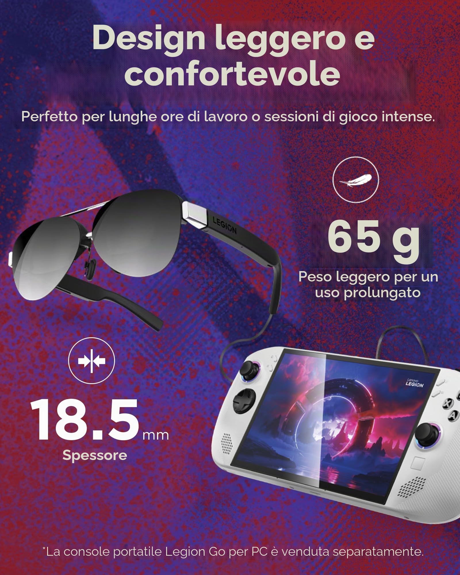 Lenovo Legion Glasses Gen 2 - Monitor indossabile Personale Micro-OLED per Giochi e Film, Display Plug-And-Play FHD 60Hz Legion Go e dispositivi USB-C, Audio ad Alta fedeltà e Privacy