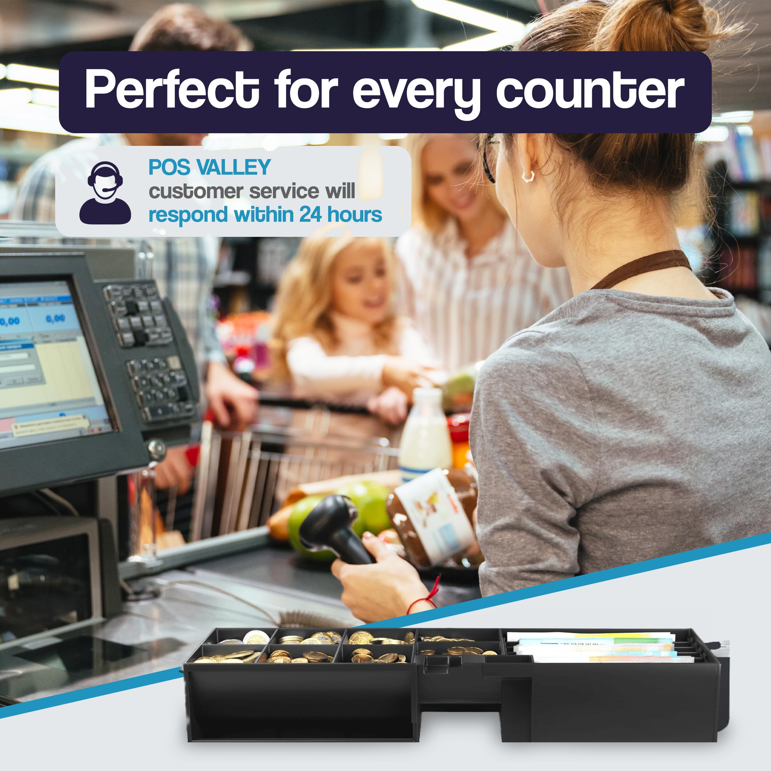 Interno con Coperchio e Serratura per Cassetto Contanti Flip-Top Apertura Verticale Automatica per POS Stampante e Registratore di Cassa, 5 Banconote - 8 Monete - Universale