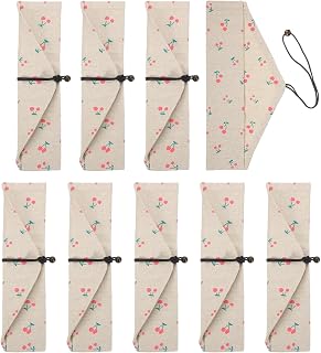 uxcell Chopstick Case, 9 Pcs Chopstick Storage Japanese Style Cutlery Pouch Portable Utensil Travel Case Bag Sleeves Tableware Storage for Spoon Fork Straws, White Base Cherry