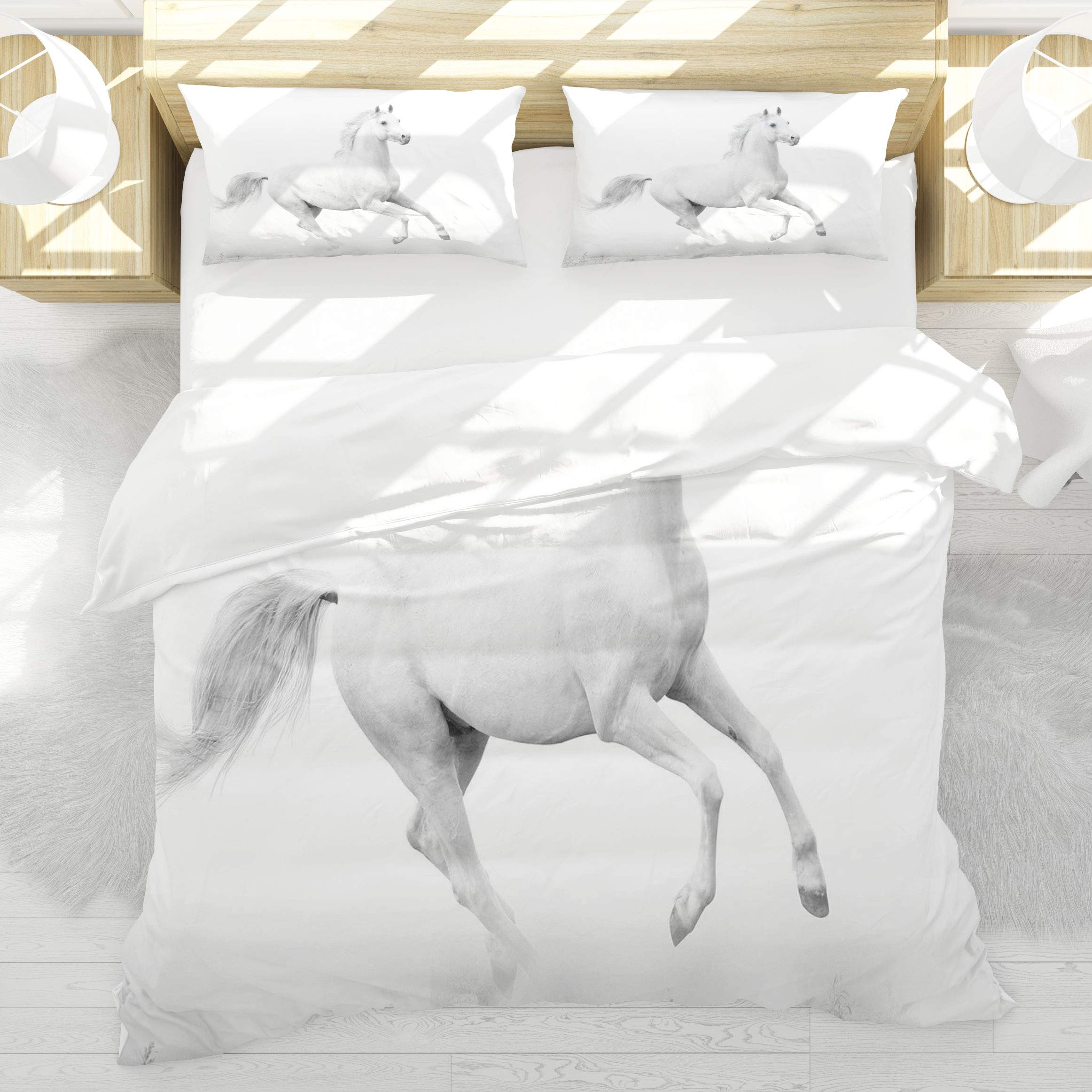 Housse de couette cheval blanc et noir équestre pour chambre moderne