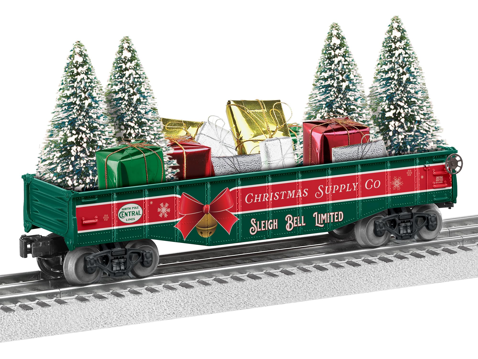 Lionel North Pole Central Christmas O Gauge Model Train Gondola Car with Tree & Present Loads