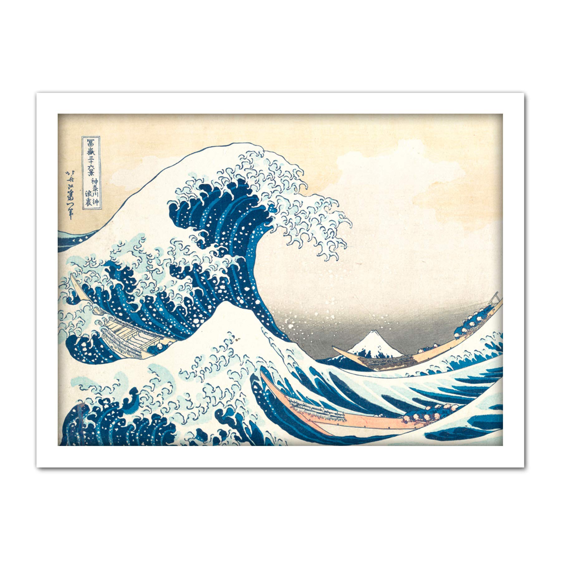 Wee Blue Coo Hokusai Great Wave off Kanagawa Artwork Framed Wall Art Print 18X24 Inch