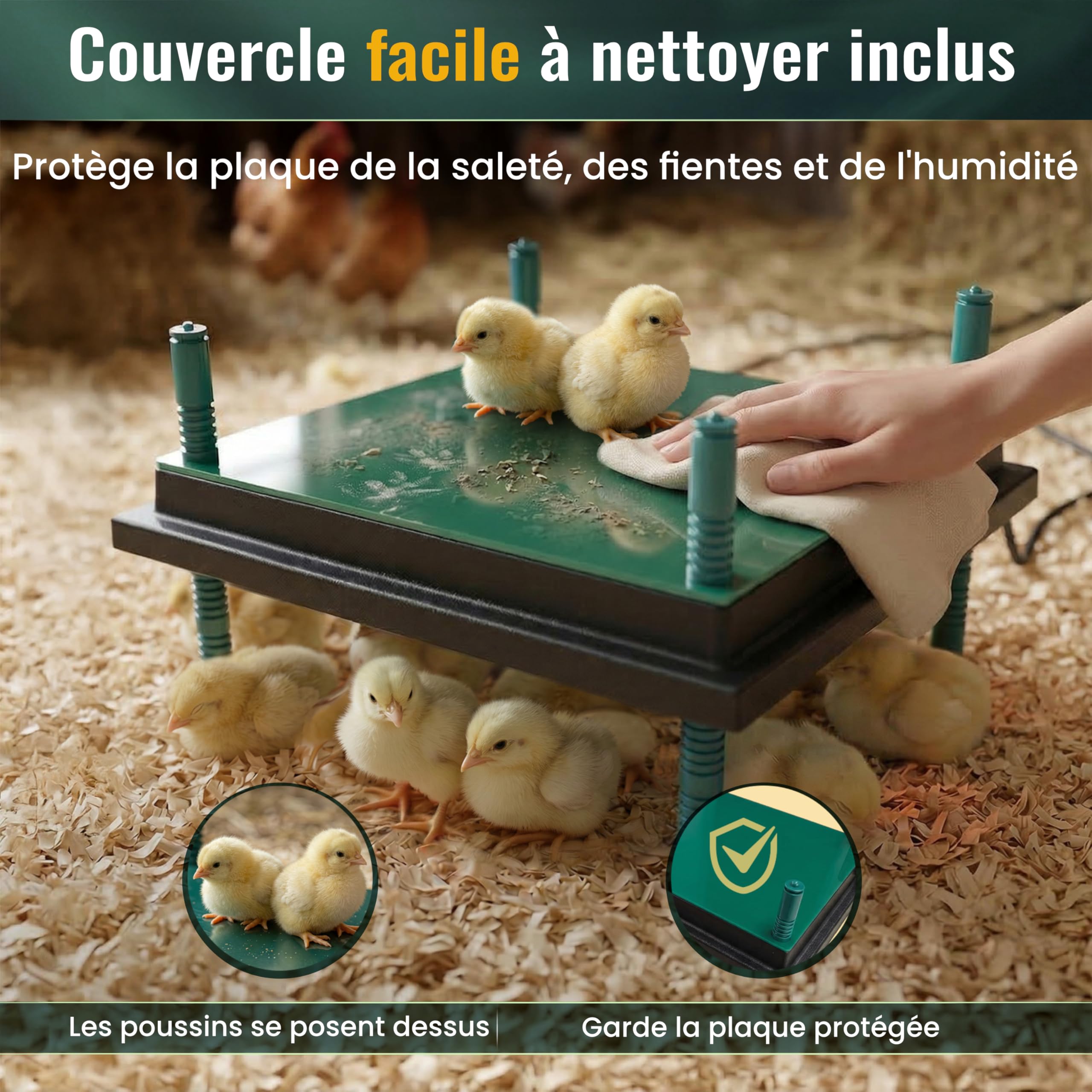 Dural’s® Plaque Chauffante Poussin 35x35 cm - 80% d'Économie d'Énergie (30W) - Chaleur Douce Anti-Stress - Couvercle de Protection Inclus - Hauteur Réglable (25-30 Poussins) + E-Book