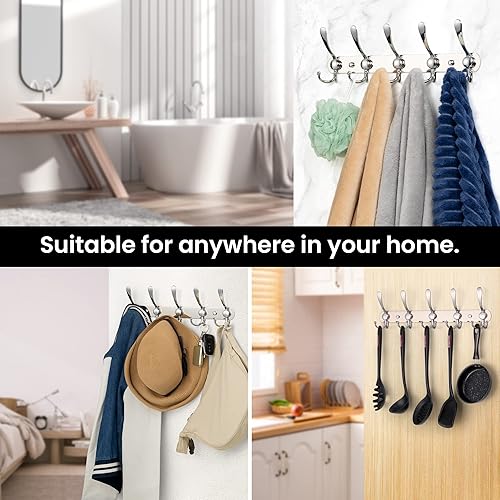 Miniatura 7 de Damita Perchero de pared  5 ganchos tri, ganchos resistentes para baño, vestíbulo, entrada, cocina, 304 acero inoxidable moderno perchero de pared