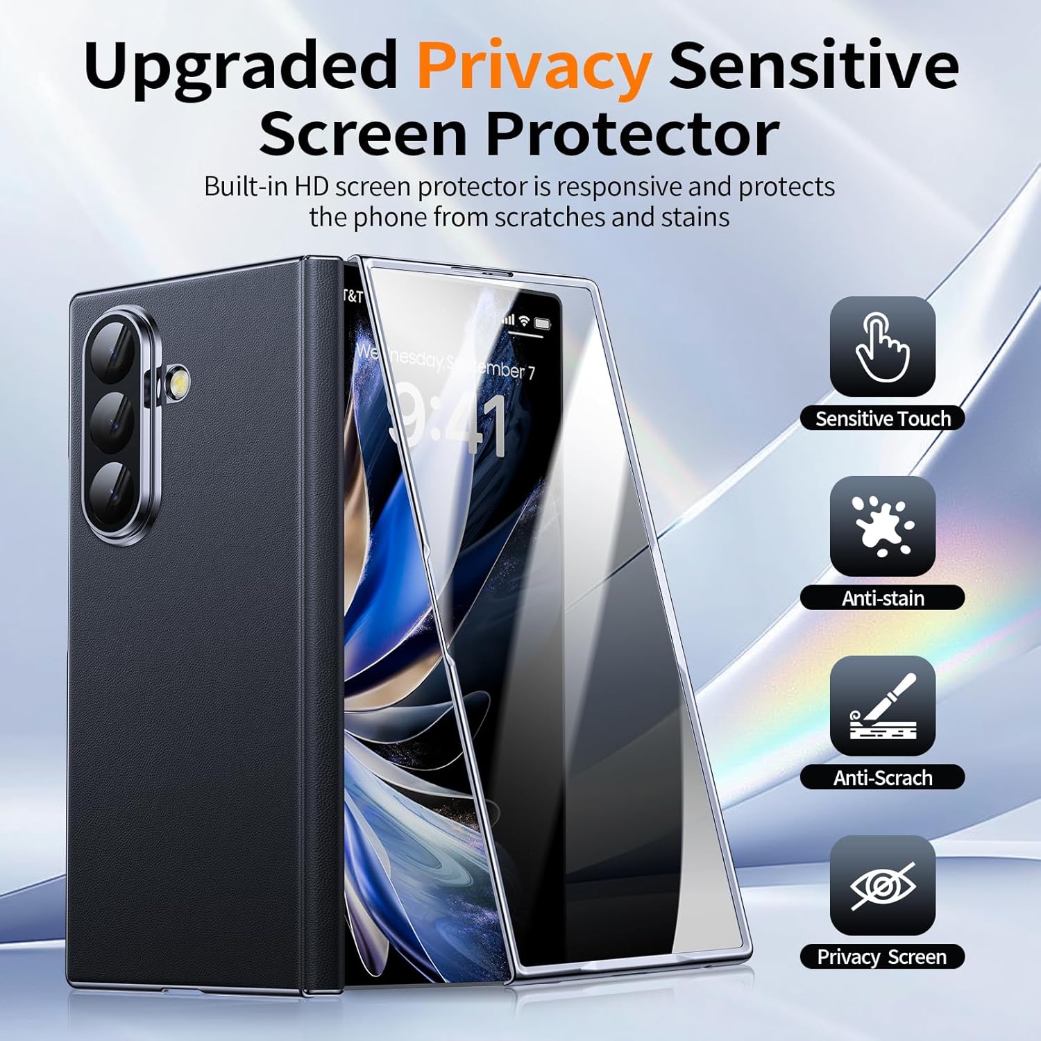 for Z Fold 7 Case Luxury Leather with Privacy Screen Protector [Hinge Protection],[Fit for Magsafe],Camera Protection Magnetic for Samsung Galaxy Zfold 7 Case Black