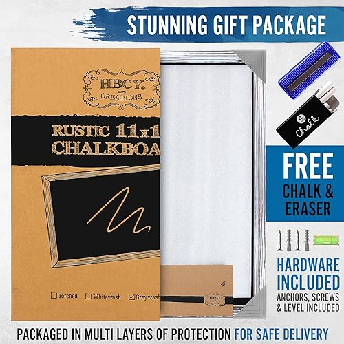 Miniatura 7 de HBCY Creations Pizarra de tiza de pared con marco de madera maciza blanqueada de 11" x 17", superficie magnética, decoración para el hogar, menús