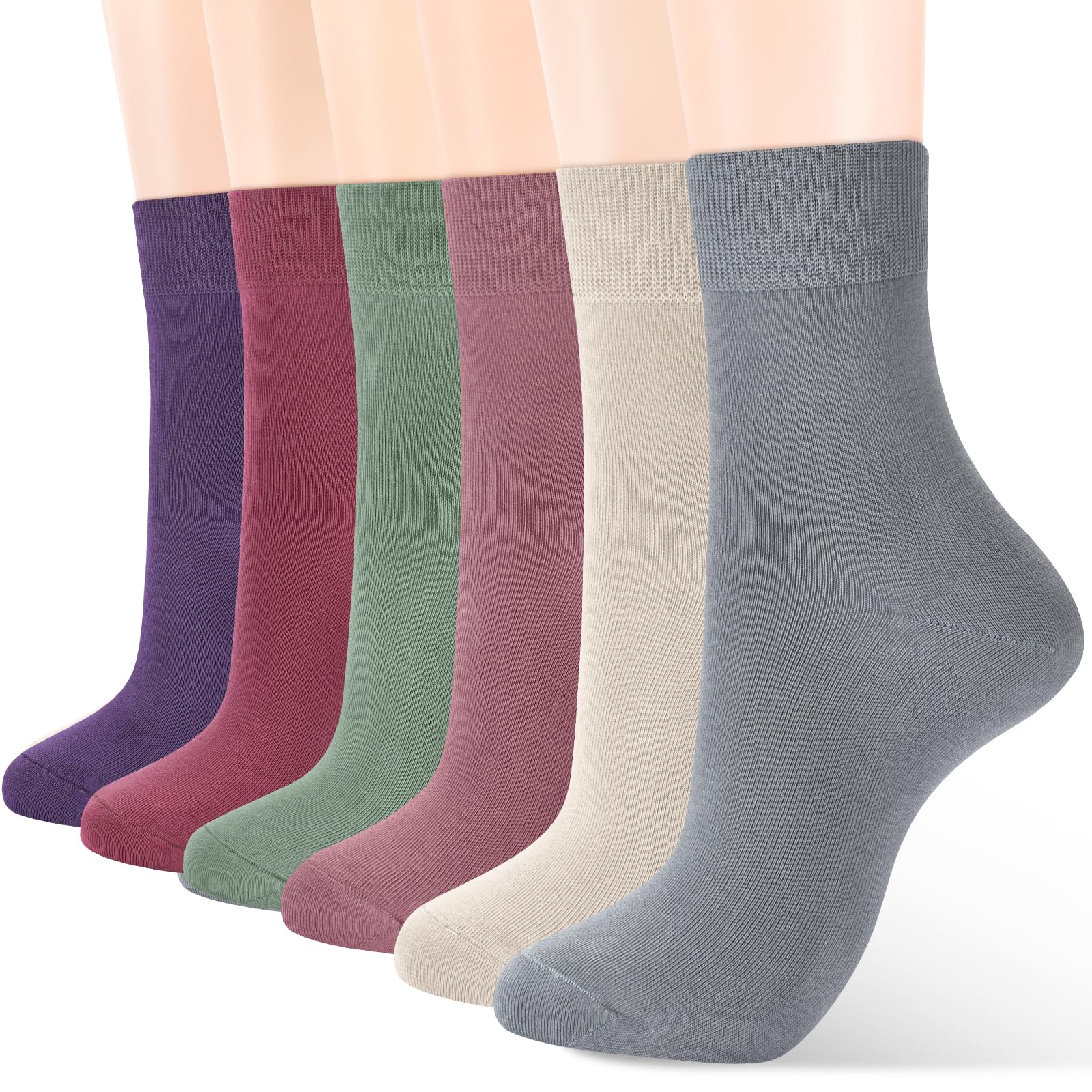 ATBITER Women Thin Cotton Crew Socks,Ankle Bootie Casual Dress Socks 6Pairs