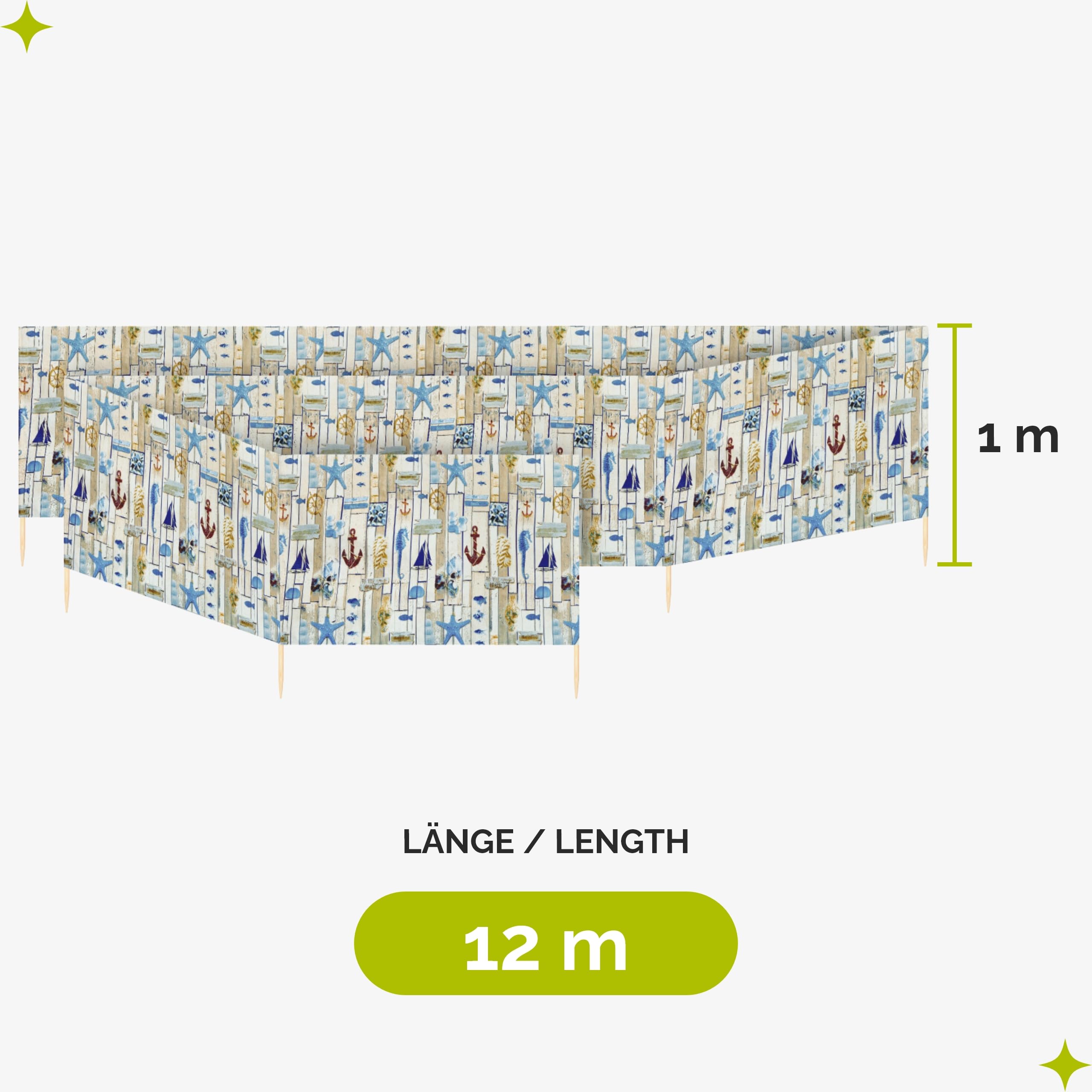 Garronda Paravent Plage Coupe-Vent Camping Brise-Vent avec Marteau en Caoutchouc 12 m GAEX001