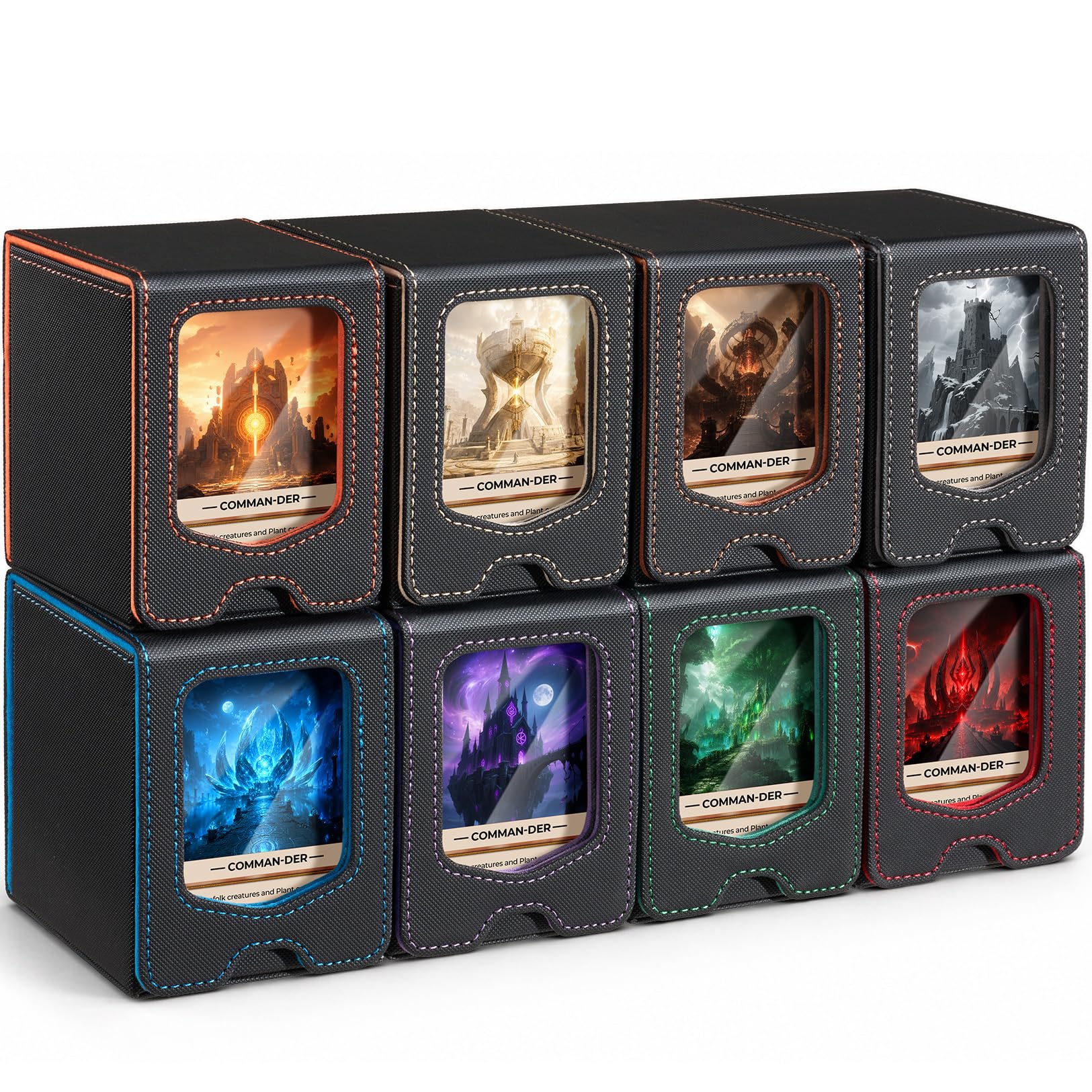 Fabmaker Paquete de 8 cajas de mazo compatibles con MTG Commander, (pendiente de patente), caja de almacenamiento magnética para tarjetas coleccionables con Commander, se adapta a 100 tarjetas de
