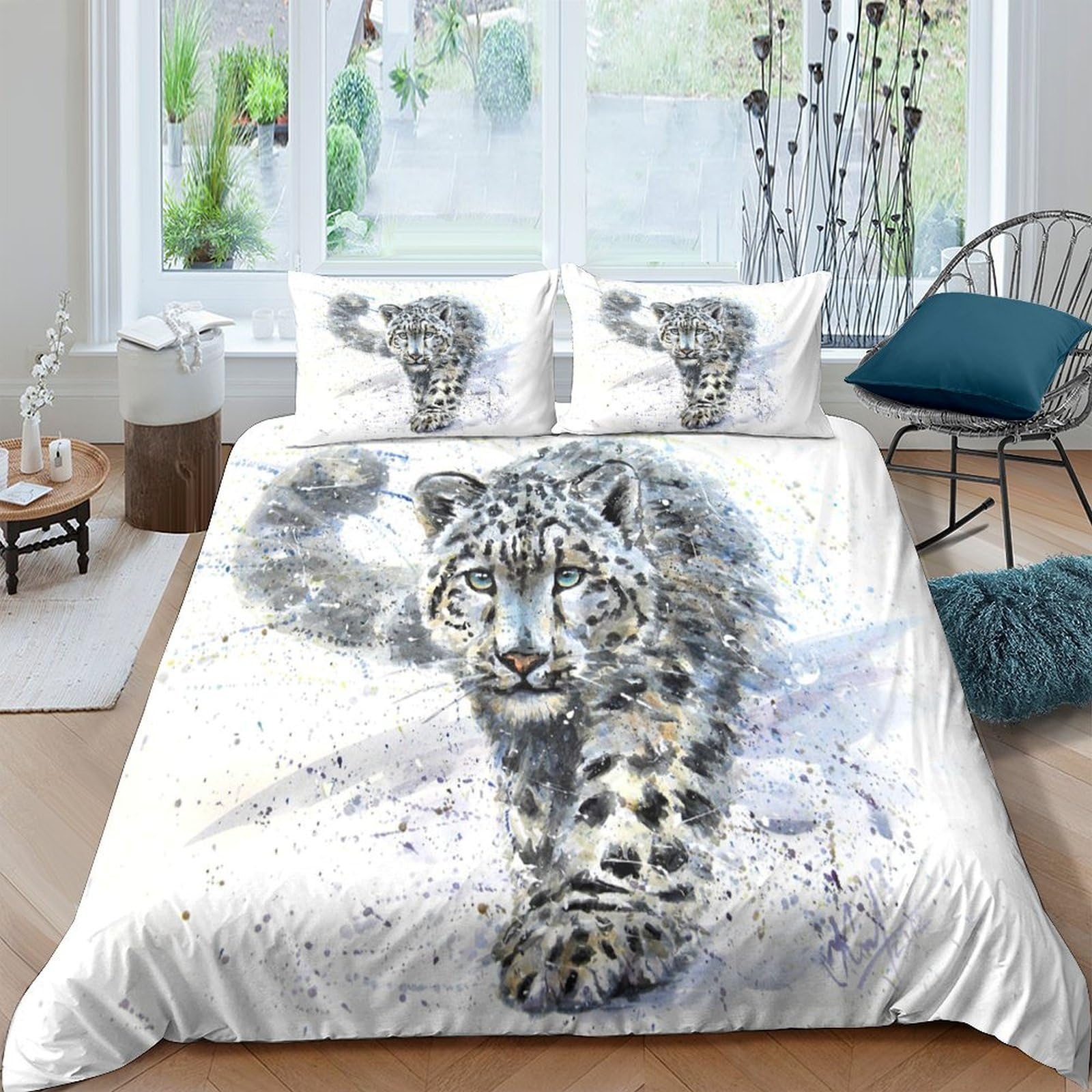 Ctjqhvkz Style-9 3D Printed Snow Leopard Fitted Sheet Microfiber Soft Breathable Wild Cat Bed Cover For Bedroom Guest Room Decor Single（135X200cm）