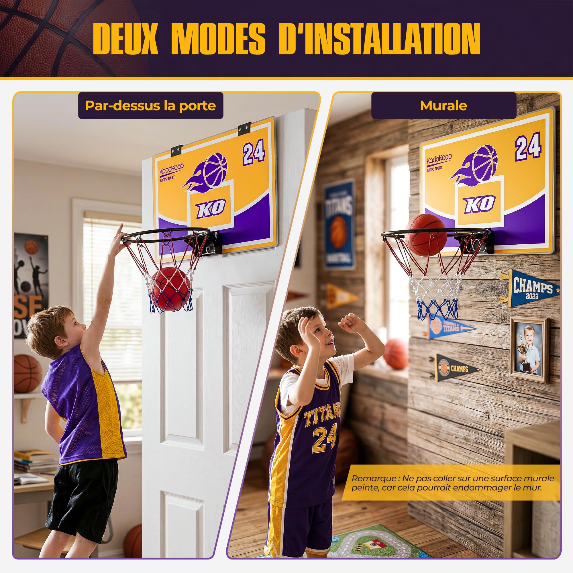 Panier de Basket Interieur Mini Panier Basket Enfant pour Chambre Mural avec 2 Ballons Panneau Repliable Coffret, Cadeau Anniversaire Jeu de Basket Jouet Garçons Fille