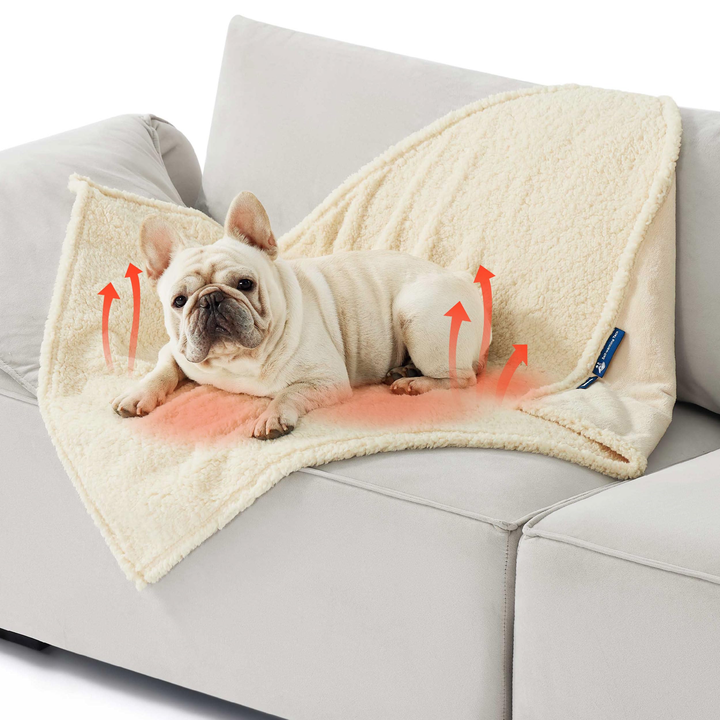Bedsure Self Warming Blanket for Medium Dogs & Cats - Waterproof, Washable Couch Protector, Sherpa Fleece Puppy Blanket, Soft Plush Reversible Throw, 30"X40", White