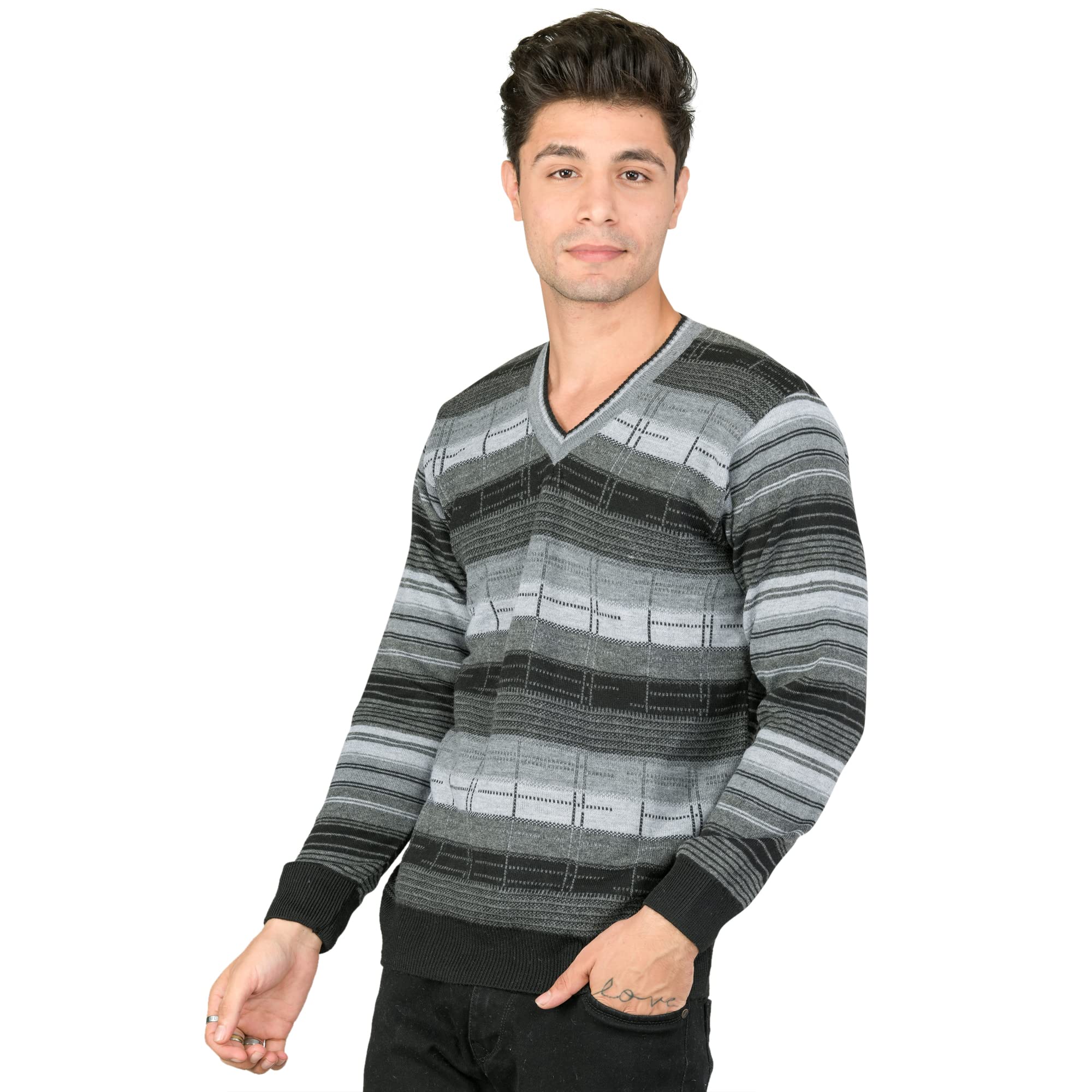mont connett Men Woolen V-Neck Printed Self Design Pullover Heavy Rainbow Fabric Winter Wear Pure Wool Cardigan for Men Long Coaty Fully Warm Heavy Pullover Cardigans Free Sizes-picture-28