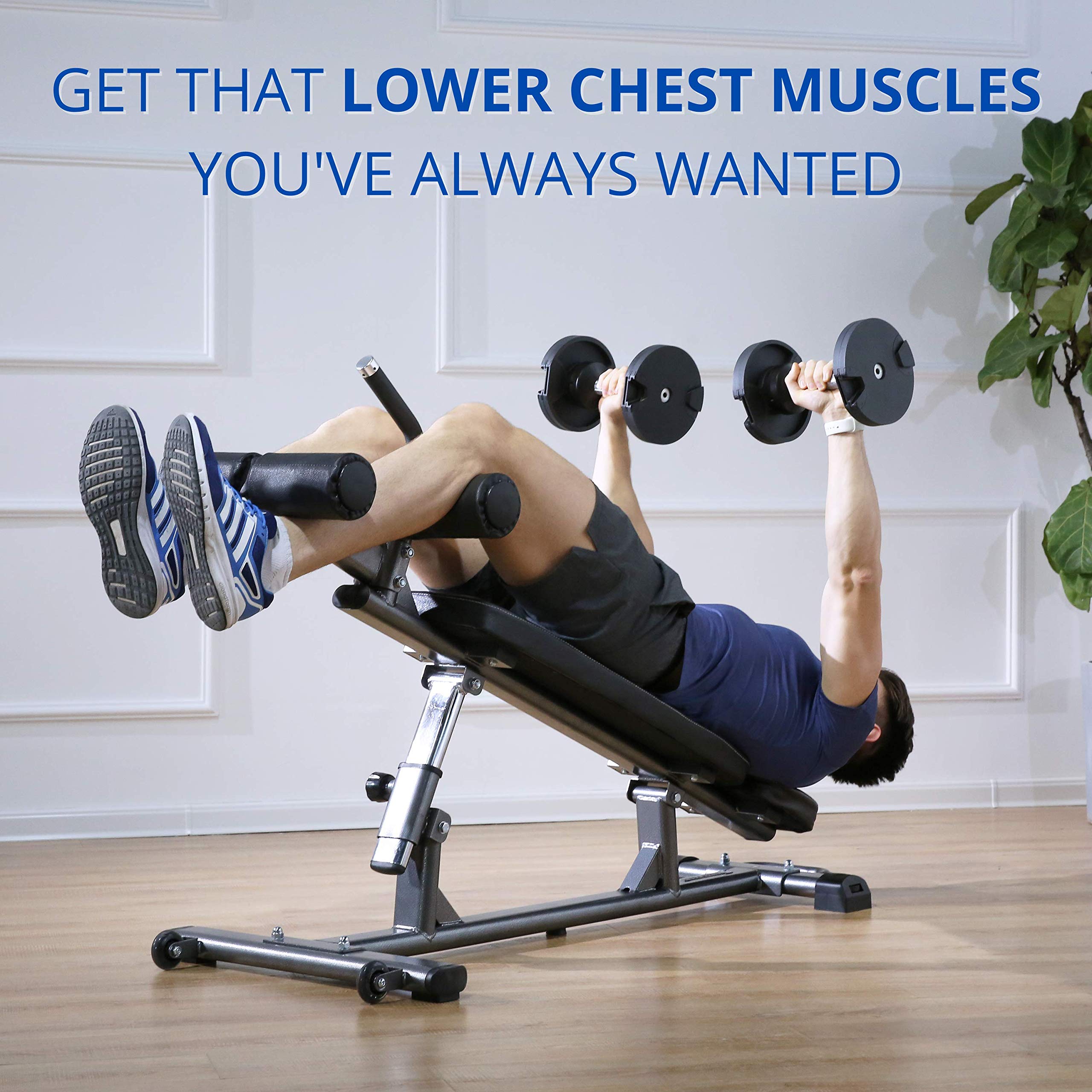 FINER FORM Sit Up Bench For Decline Bench Press and Core Workouts, with Reverse