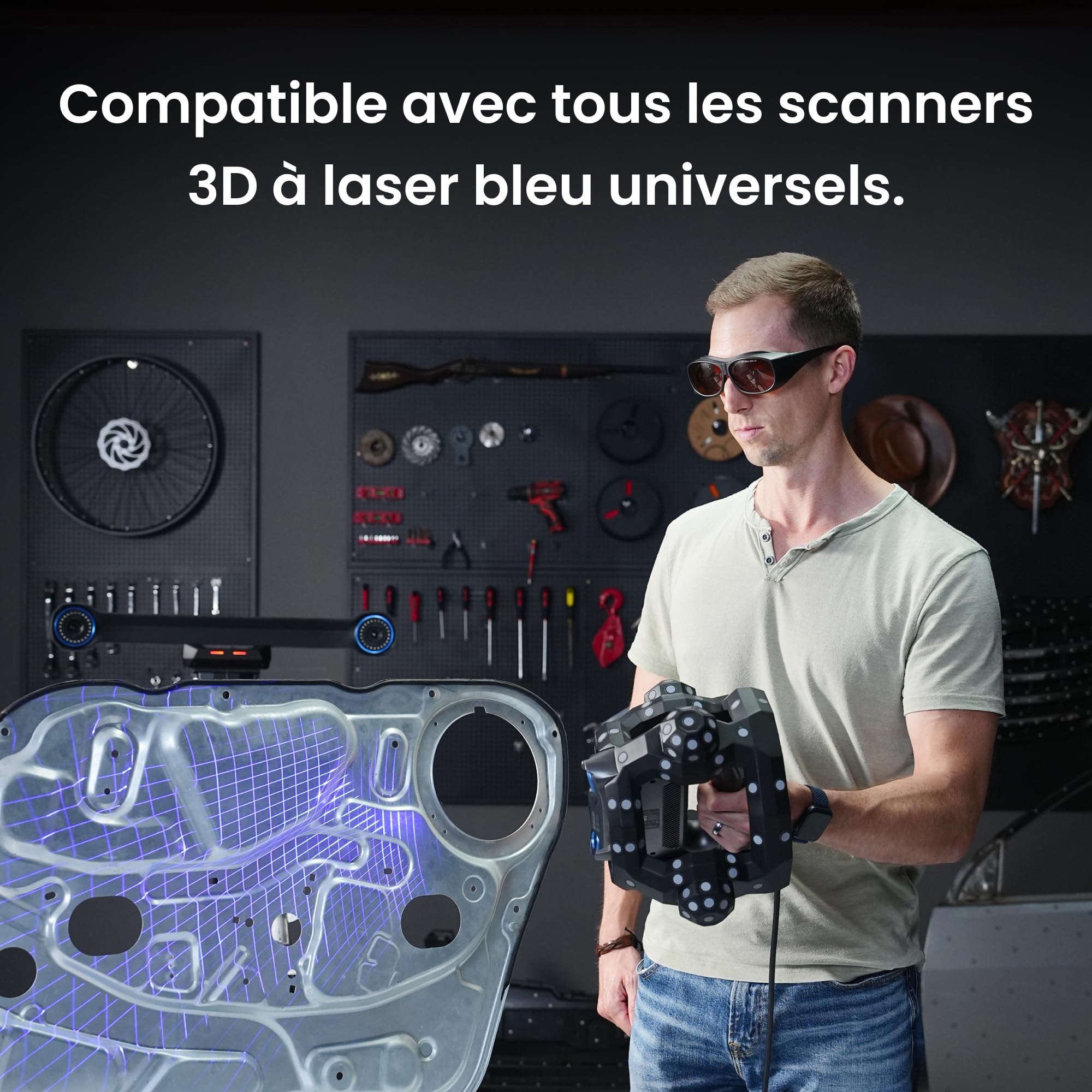 Revopoint Lunettes de sécurité laser bleu, 200 nm–460 nm OD5, protection oculaire compatible avec tous les scanners 3D à laser bleu universels, lunettes professionnelles pour gravure