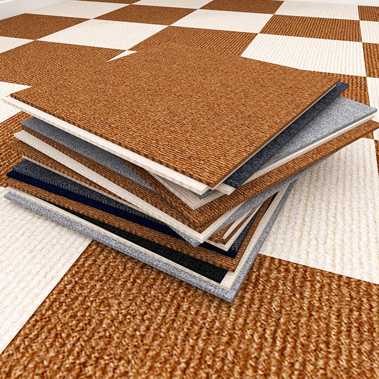 Lot de 12 Dalles de Moquette Autocollantes, résistantes et insonorisantes, pour Sol en Bois, 61 cm