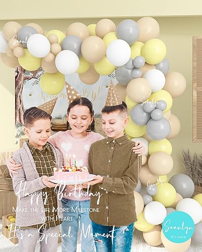 Miniatura 3 de Soonlyn The Pooh - Kit de guirnalda de arco de globos para decoración de baby shower, 9-10 pies, 12 pulgadas, amarillo, nude, gris, blanco, para