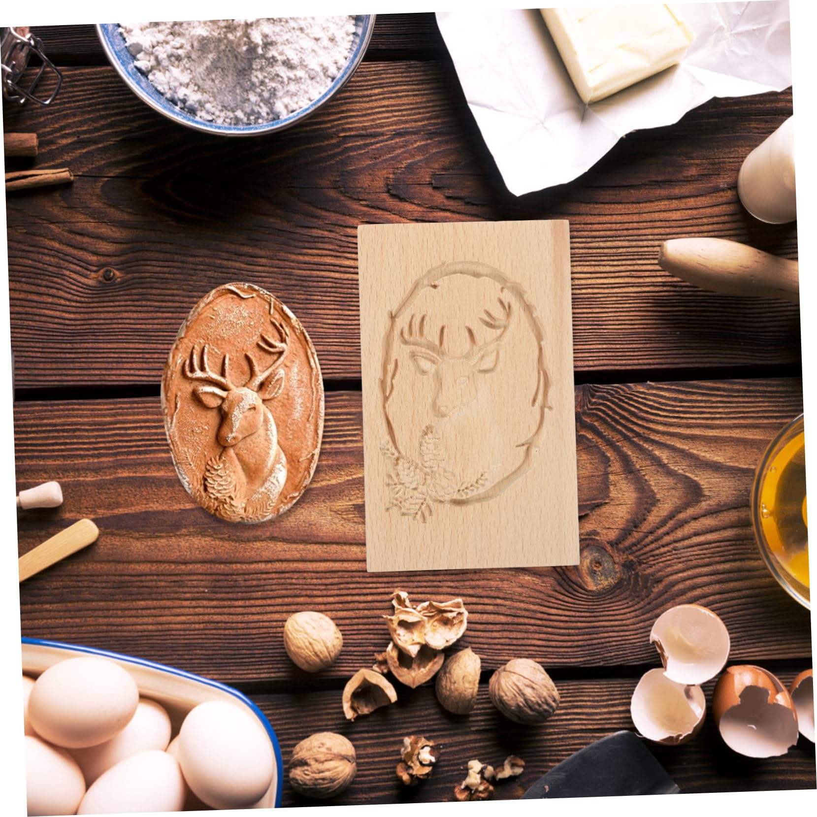 Stampo Per Biscotti a Pressione Di Natale in Legno Naturale 13x8x2 Cm, Utensile Da Forno Artigianale Design Renna, Facile Da Pulire e Per Dolci Fai Da Te e Regali Creativi