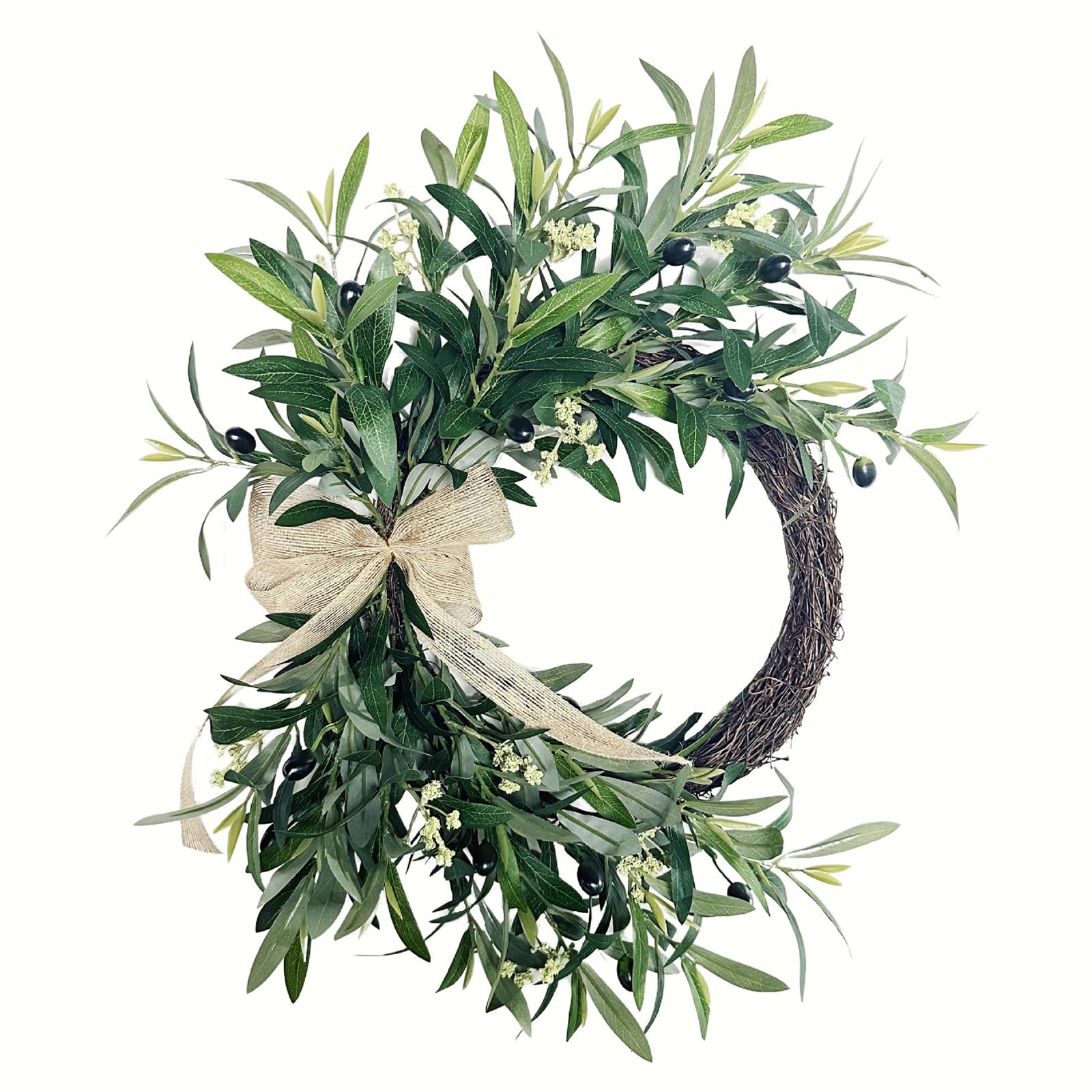 Corona Navideña de Olivo Artificial, Material Plástico, Lazo Decorativo con Flores Simuladas, Ideal para Ocasiones Festivas y Hogares