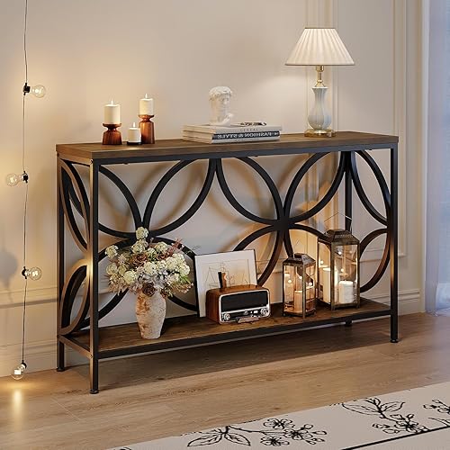 GiftGo Mesa de sofá estrecha de 47.2 pulgadas, mesa de sofá industrial detrás del sofá, mesa consola de entrada vintage con almacenamiento para