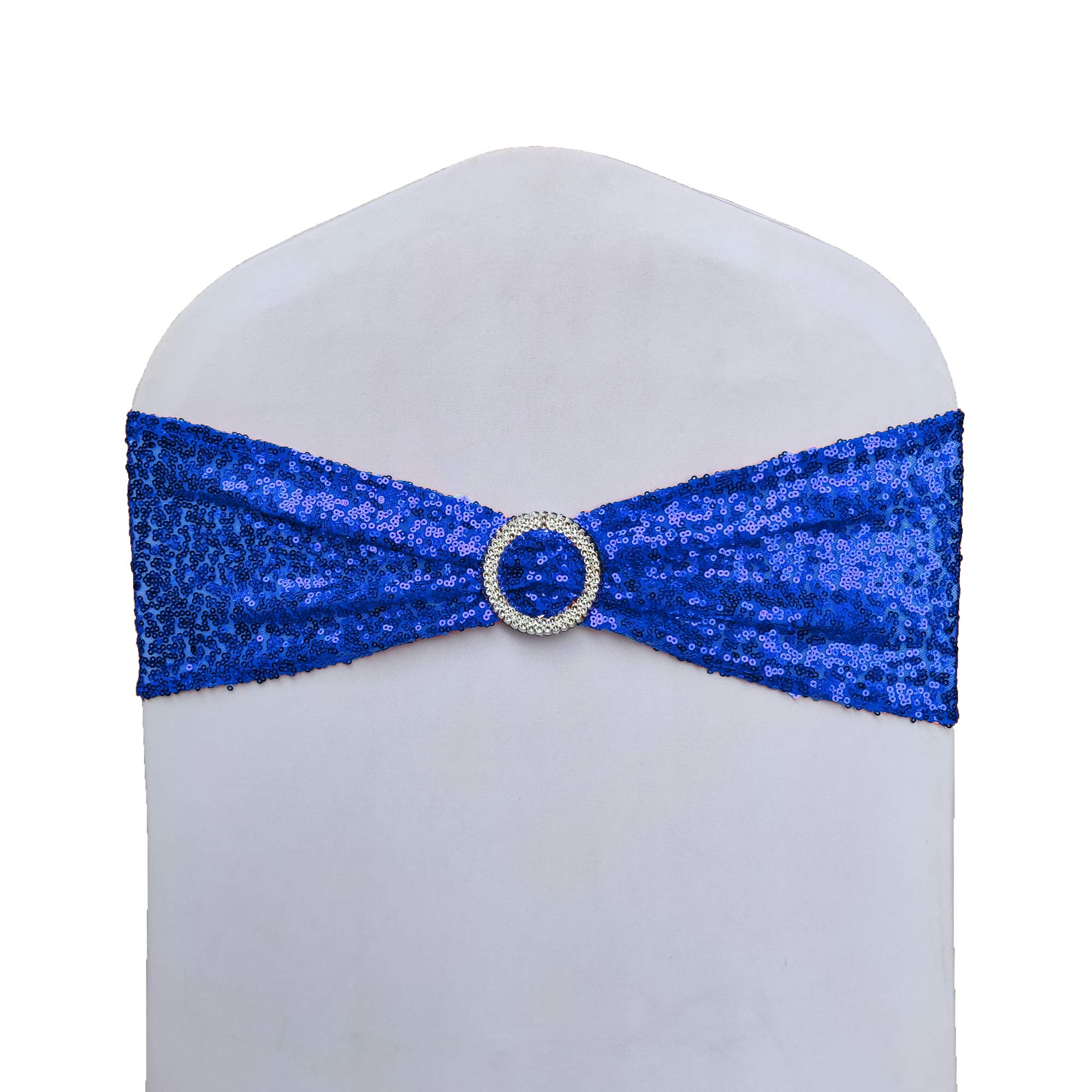 SheYang High Elastic Sequin Chair Sashes Bling Bling Chair Sashes with Buckle Soft Strecth Sequin Material Shining Sequin Chair Bows for Party Decoration Home (Royal Blue, 50)